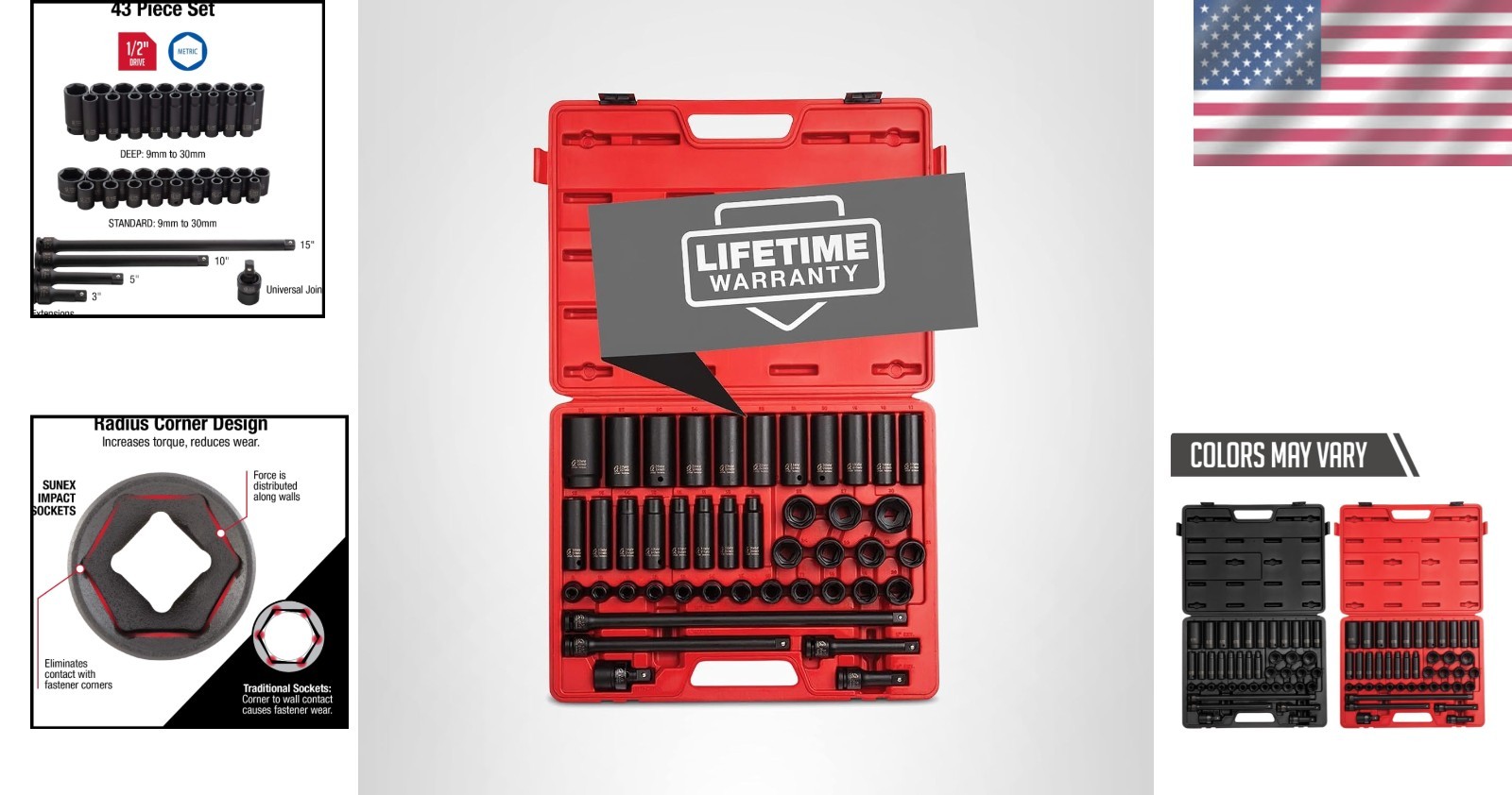 Sunex 2569, 1/2″ Drive Master Impact Socket Set, 43Piece, Metric, 9mm – 30mm,…