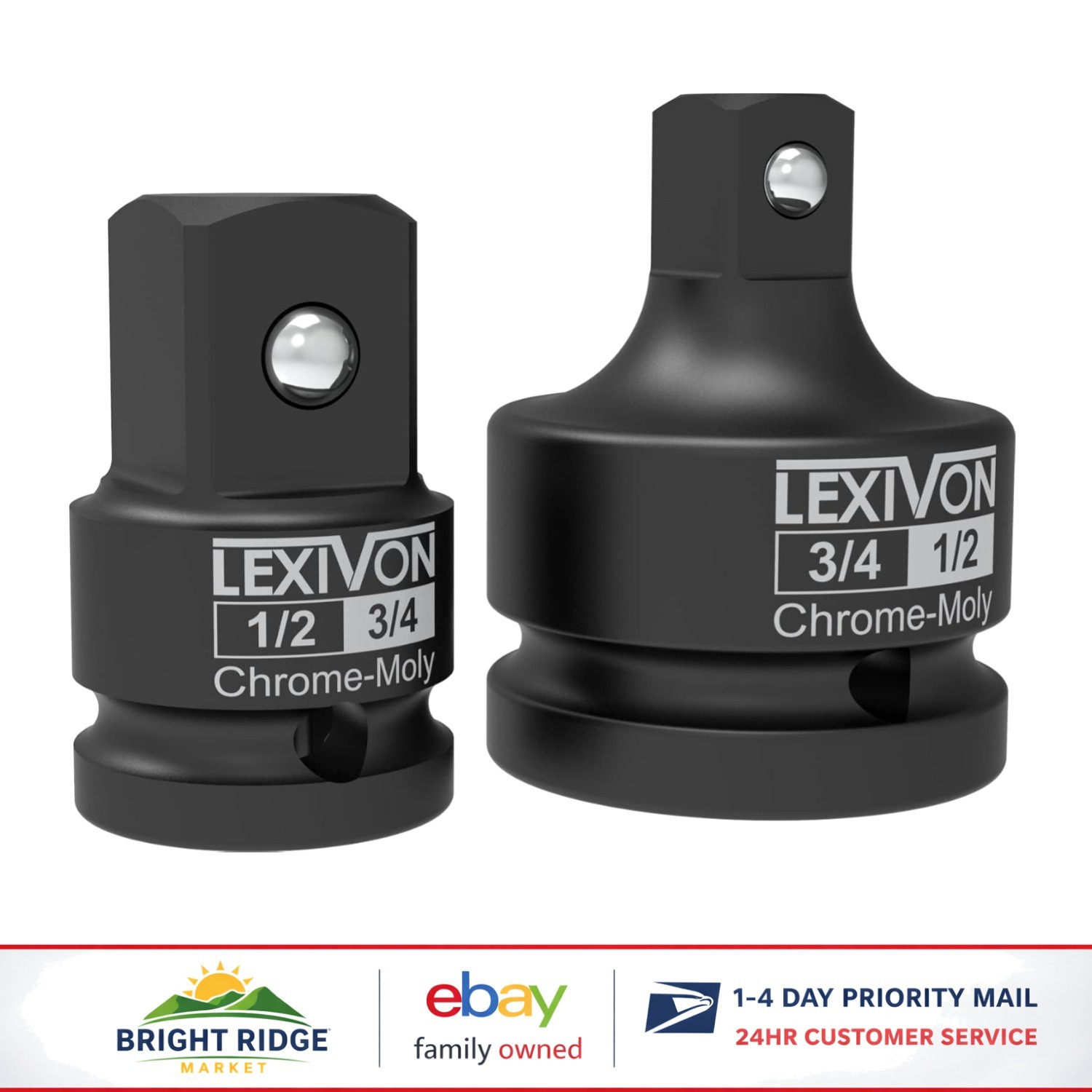 2-Piece Impact Socket Adapter Set for 1/2-Inch and 3/4-Inch Drive Sizes