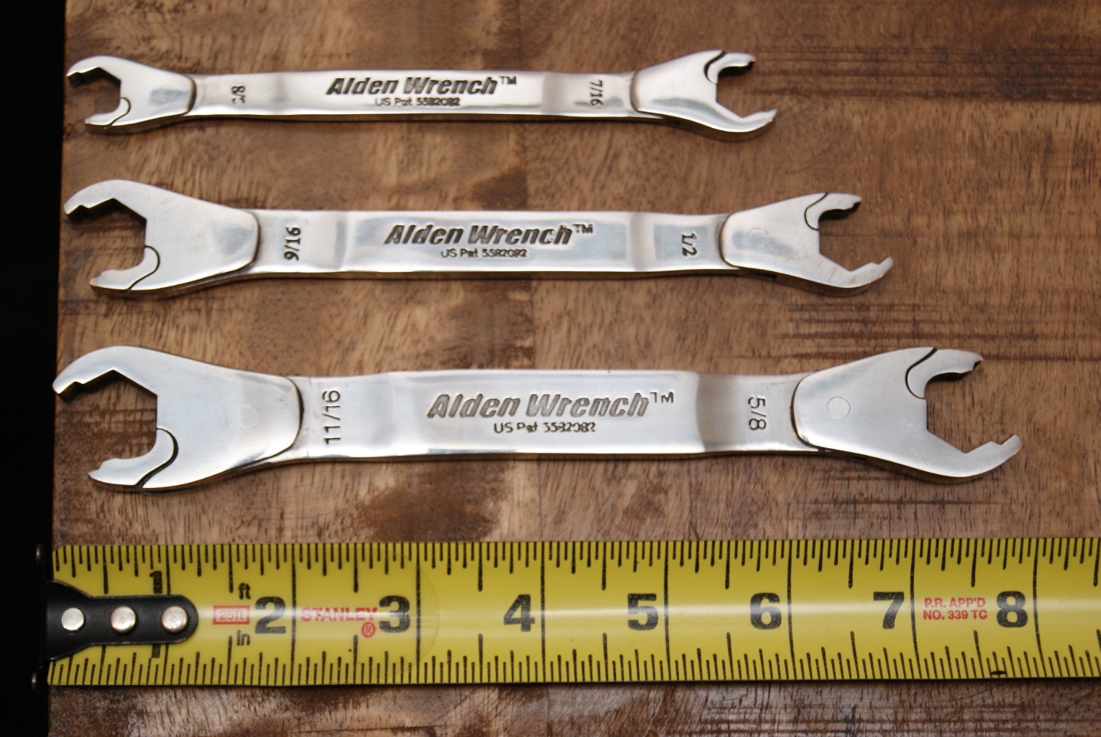 Alden EZ Ratcheting Open End Wrench Set 3pc 3/8 7/16 1/2 9/16 5/8 11/16 w/Pouch