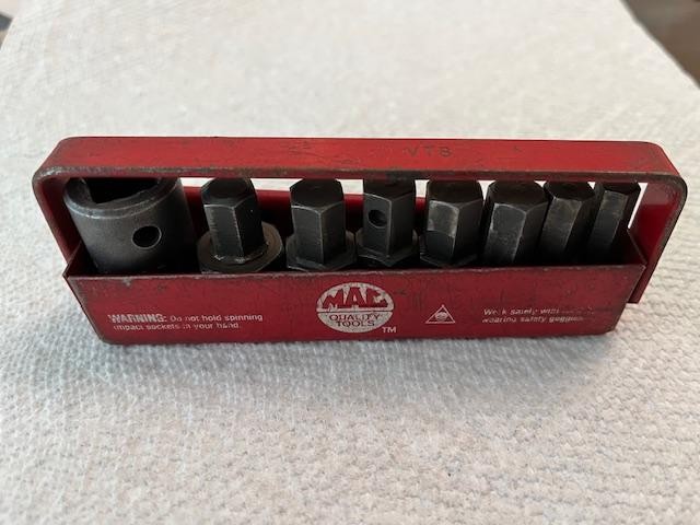 Vintage Mac Tools VT8 SAE Hex Bit Socket Set with Metal Tray