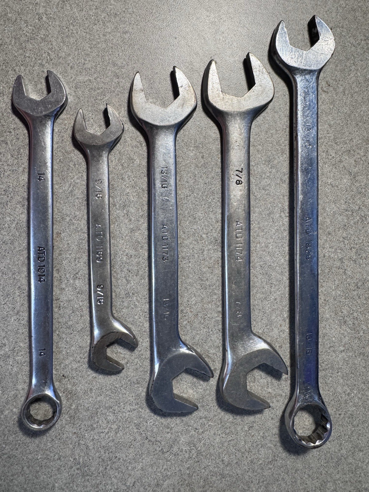 ATD Combination Wrench Lot 14mm 9/16 13/16 7/8 SAE Metric 5 Pc USA