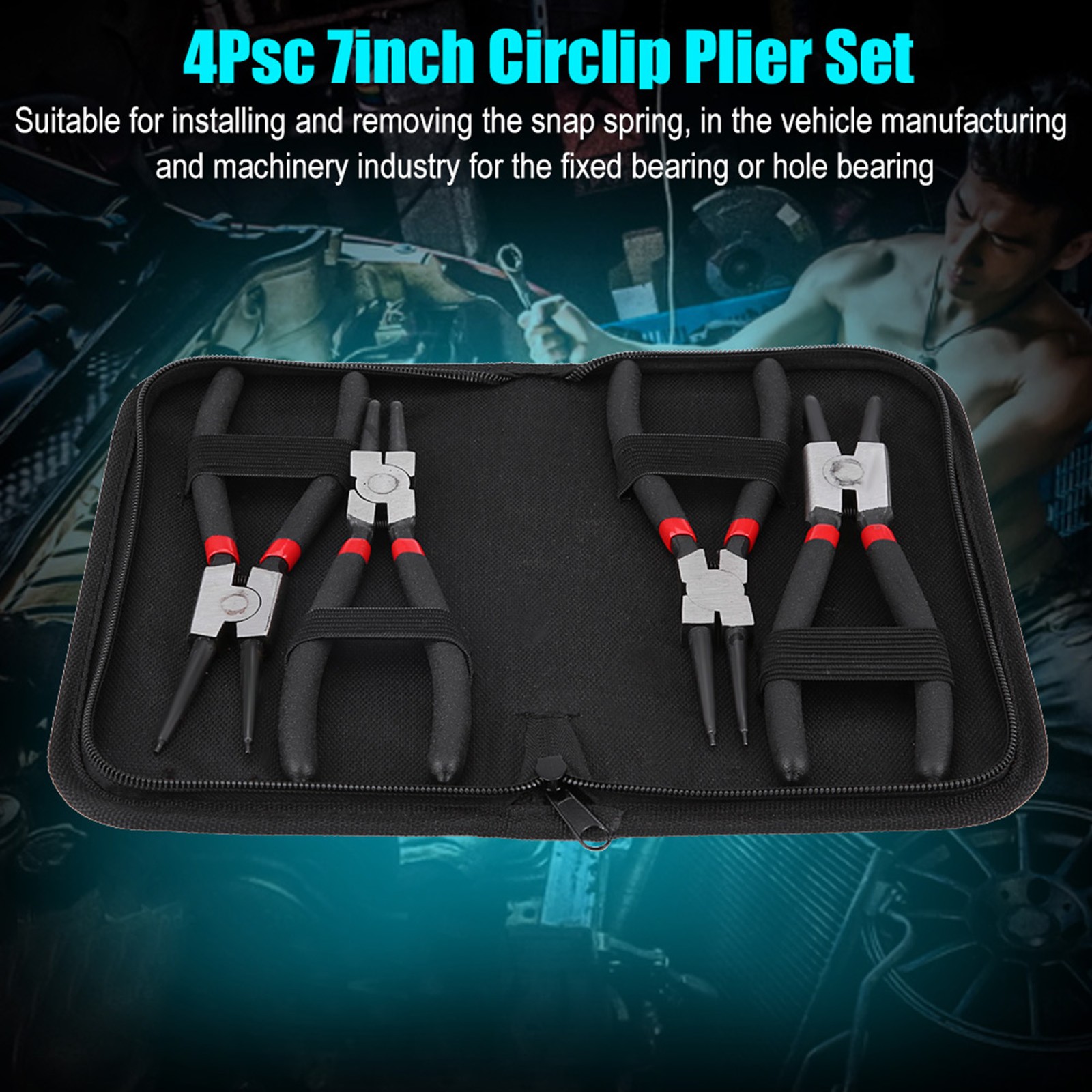 4Pcs 7inch Circlip Plier Set Heavy Duty Snap Ring Pliers Tool For Vehicle Machin