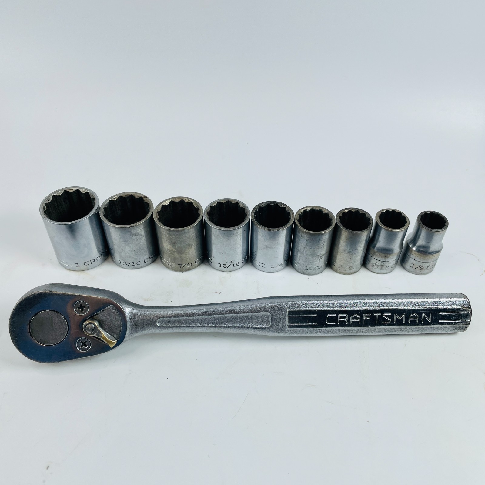 VTG Craftsman V Series 1/2″ Drive Socket Set 10Pc SAE 12 Pt 1/2″ to 1″ w Ratchet