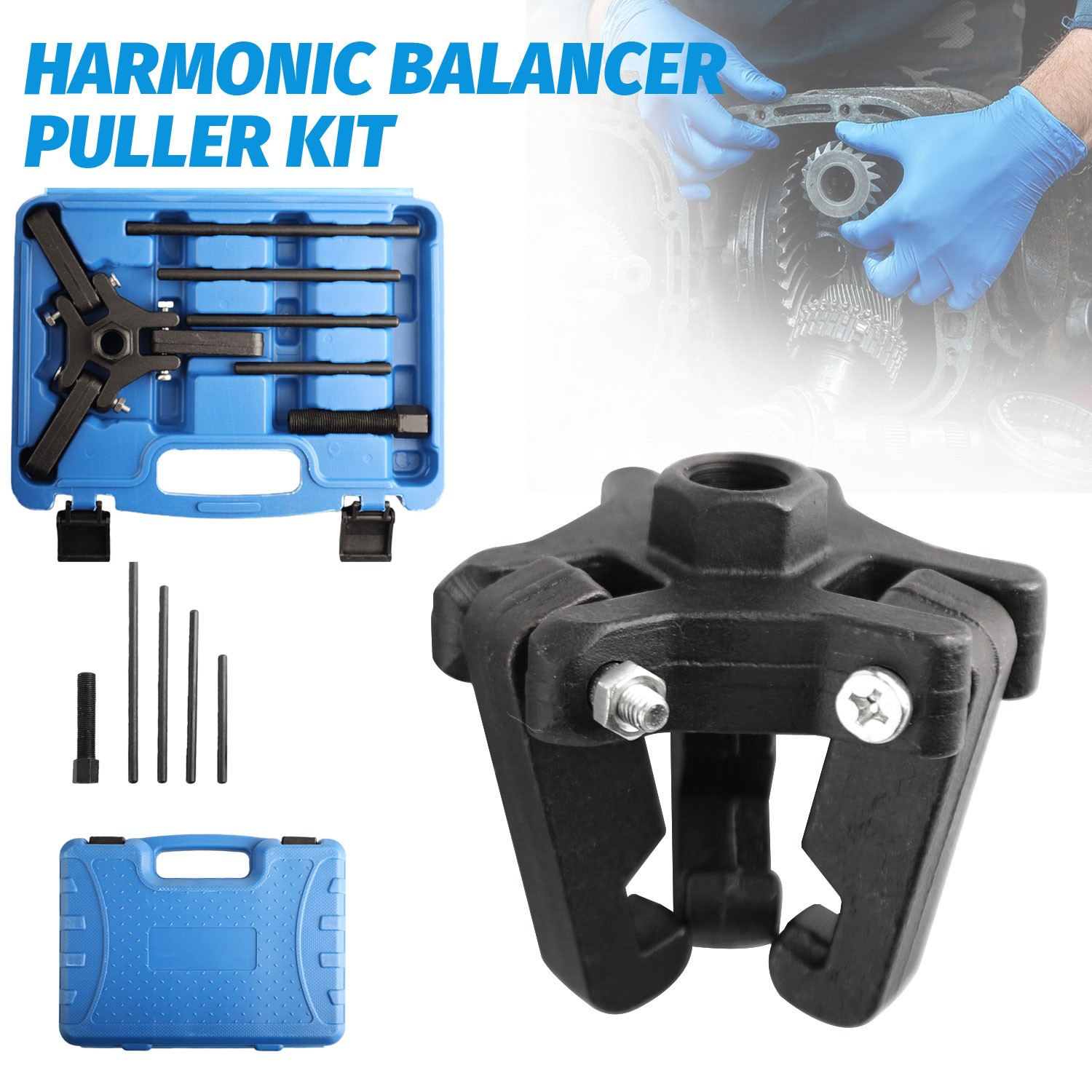 For Chrysler GM MIT OLD 6Pcs Harmonic Balancer Pulley Puller Set w/ Blue Case