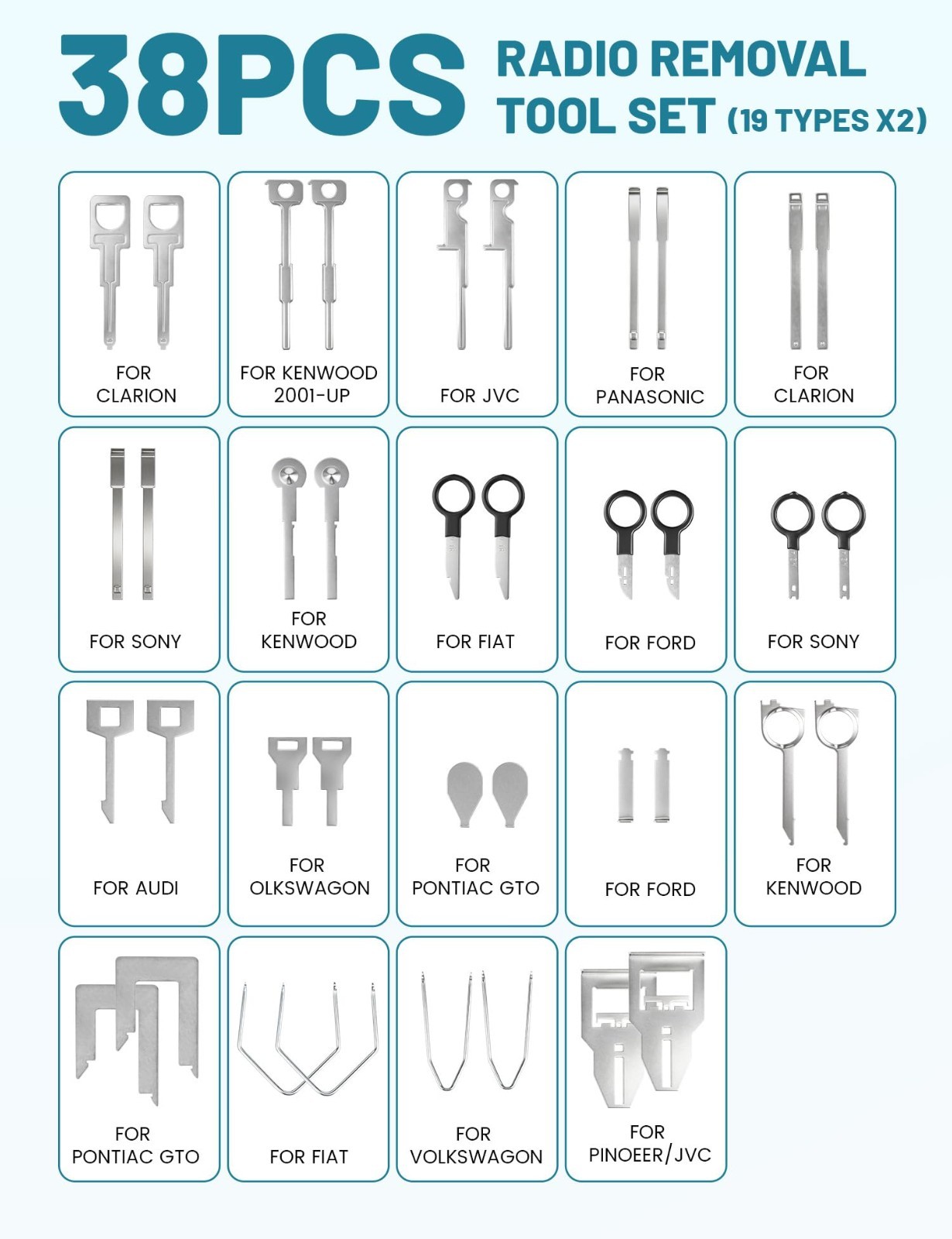 38PCS Universal Radio Removal Tool Set – Car Audio Stereo Pry Kit for Most Vehic