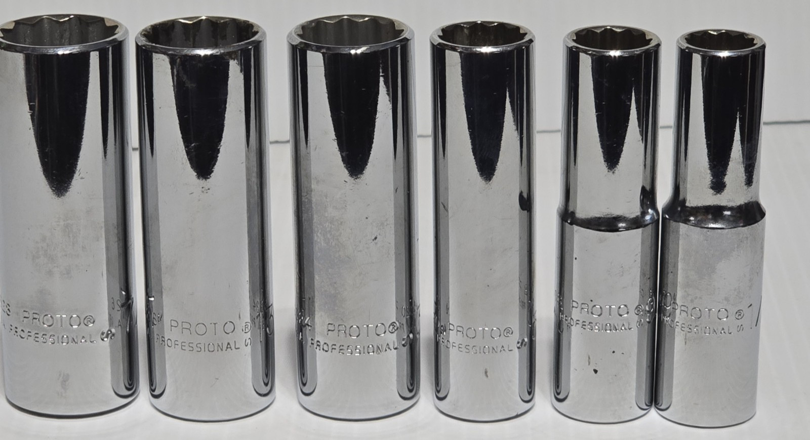 6 x PROTO 1/2″ Drive DEEP Sockets Metric 12pt 7/8, 13/16, 3/4, 5/8, 9/16, 1/2″