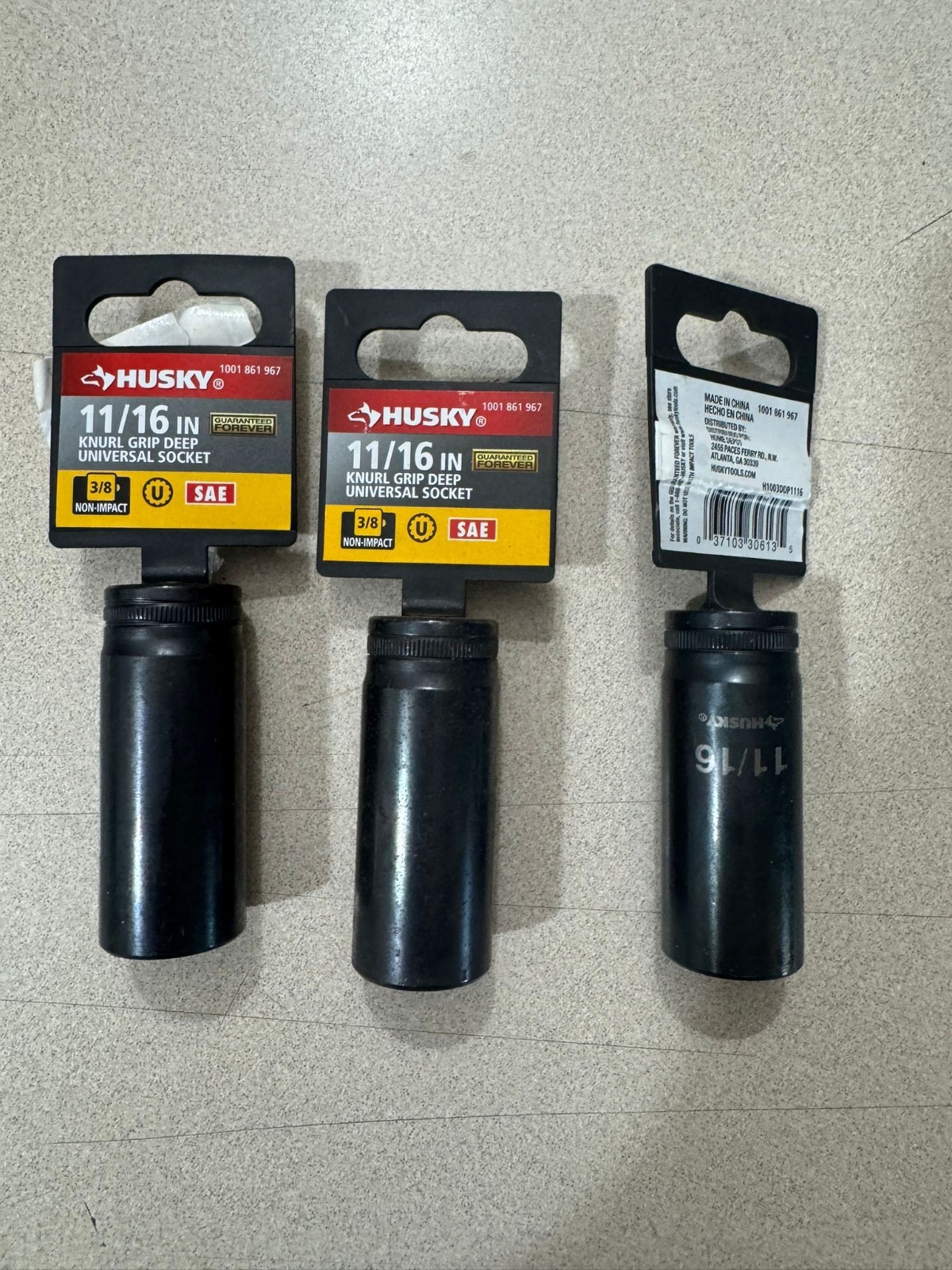 LOT OF 3 Husky Knurl Grip Deep Socket 11/16 Inch