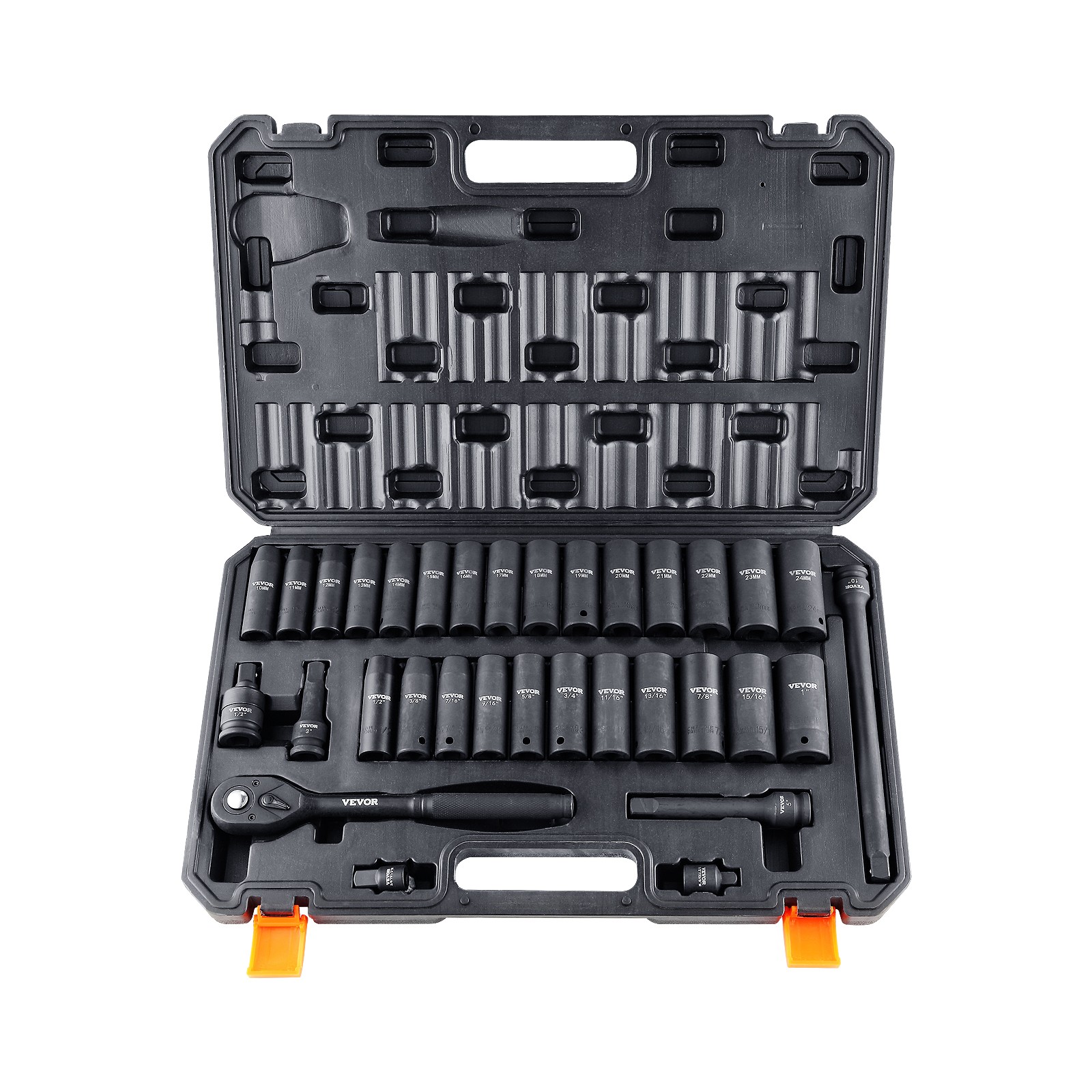 VEVOR Impact Sockets Set 33pcs 6-Point 1/2in Drive Bit Ratchet Tool Kit Case