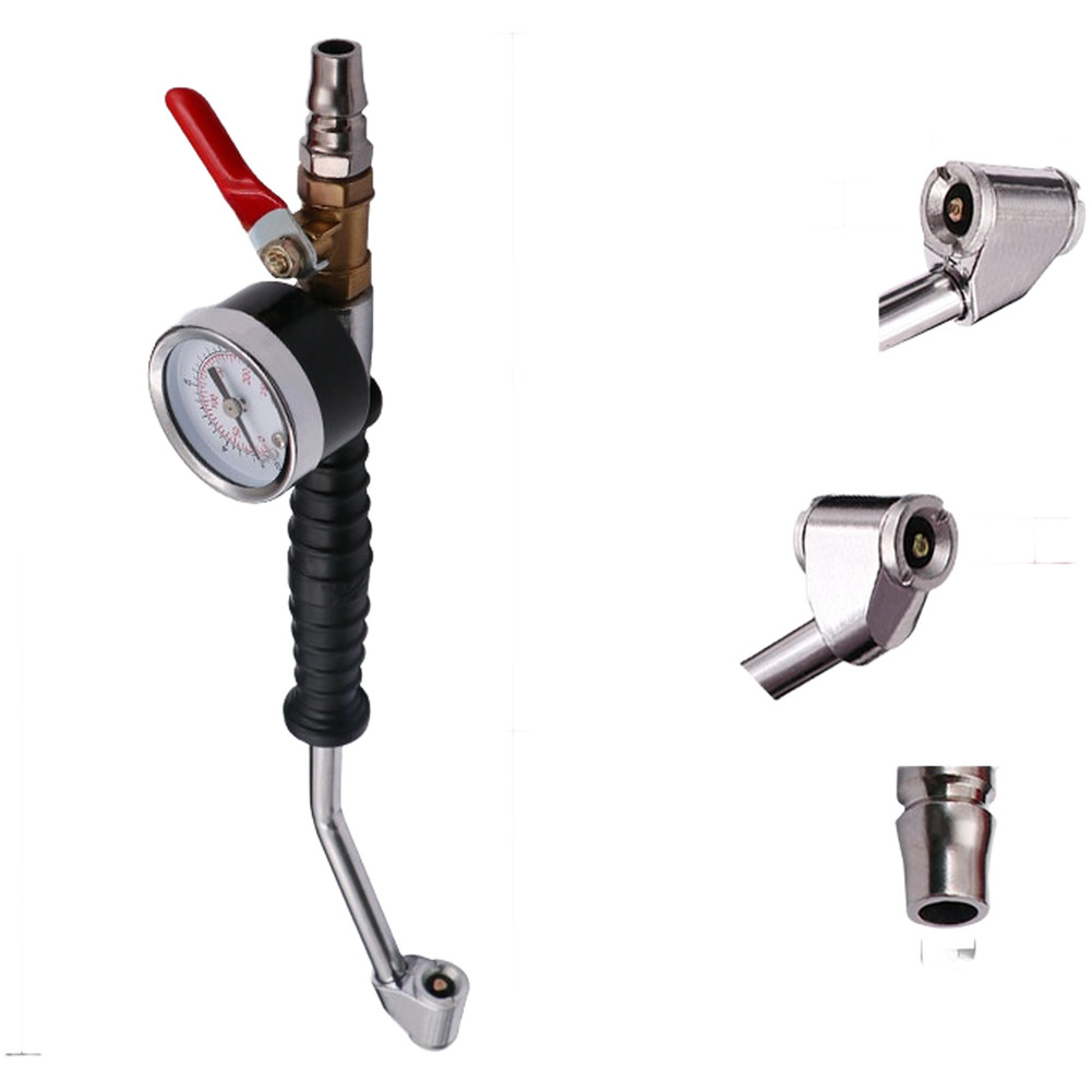 Heavy Duty Tire Air Pump Hose Extension with Pressure Gauge and Elbow Connector