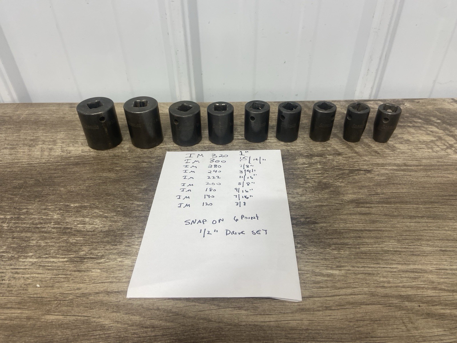 Snap-on SET 9 pc 6 point 1/2″ Dr IM320-IM120A Shallow Impact Socket Set
