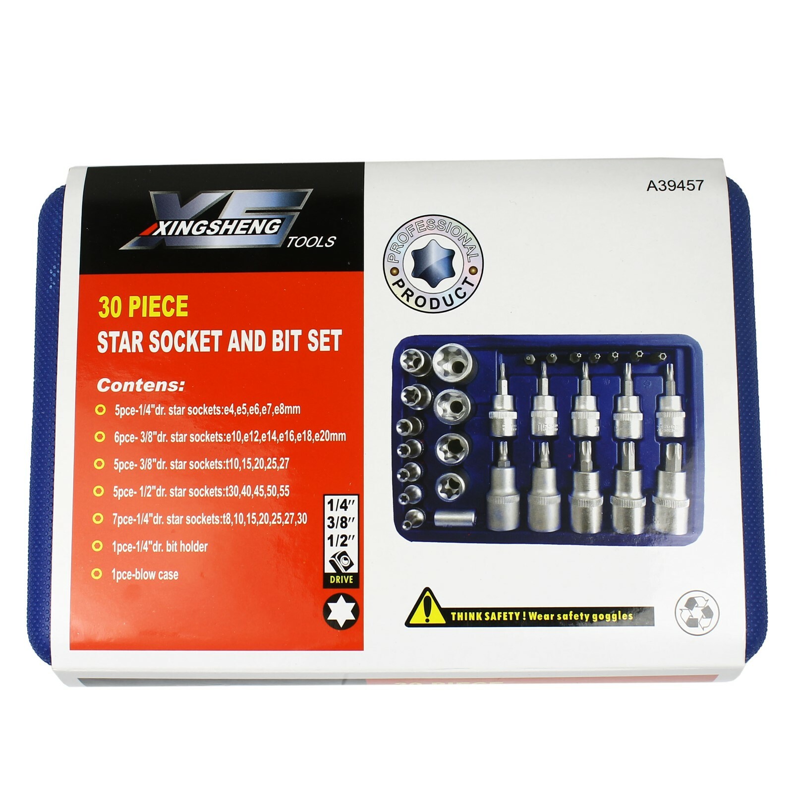New 29PCS Torx Socket Bit Set 1/4″ 3/8″ 1/2″ Chrome Vanadium Bright Chrome
