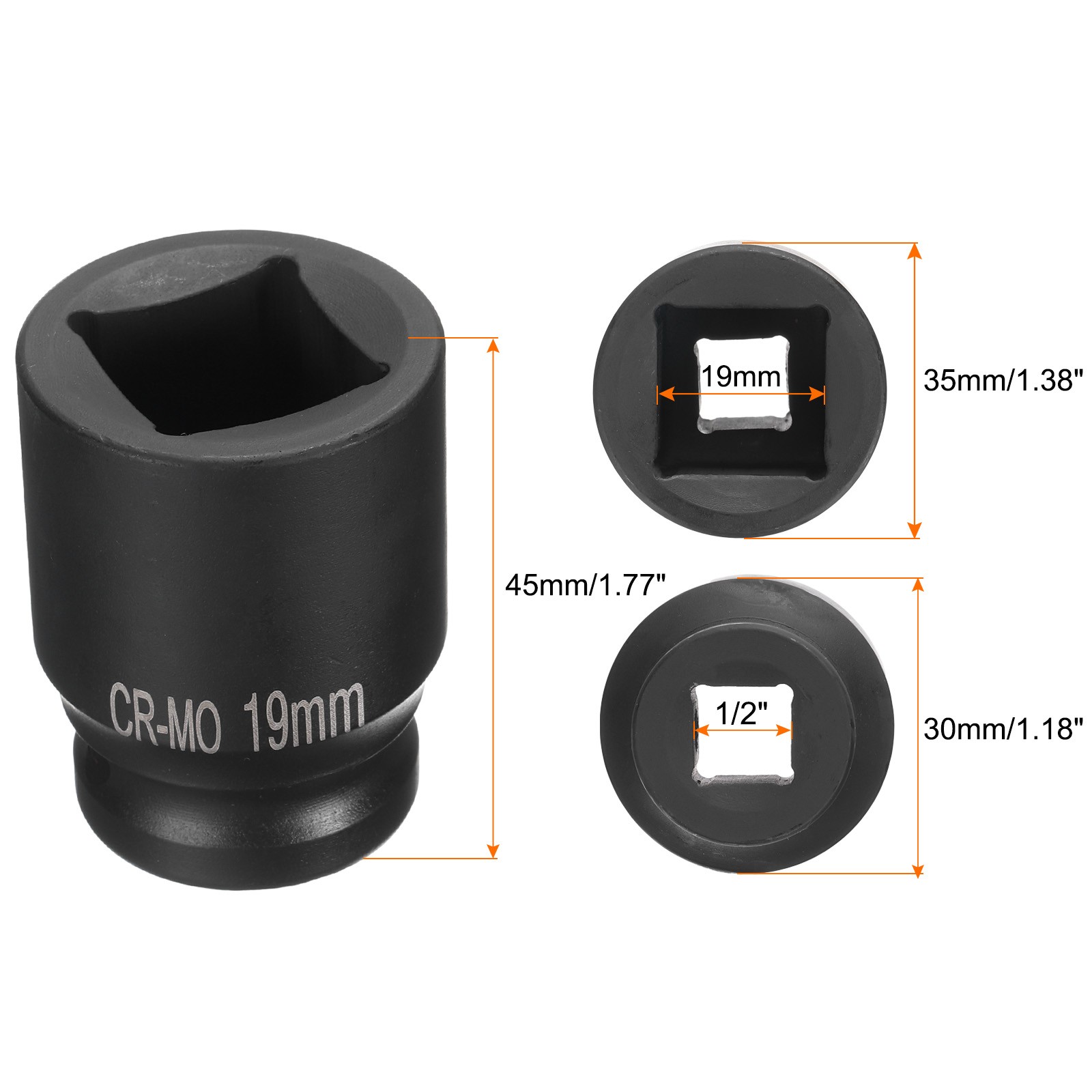 2pcs 4 Point Square Socket 1/2″ Drive 19mm Metric CR-MO Impact Wheel Socket