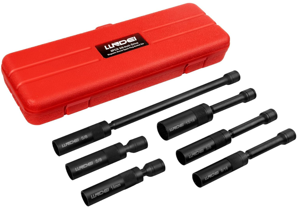 3/8″ Drive Magnetic Swivel Spark Plug Socket Set, 12-Point, 6pcs