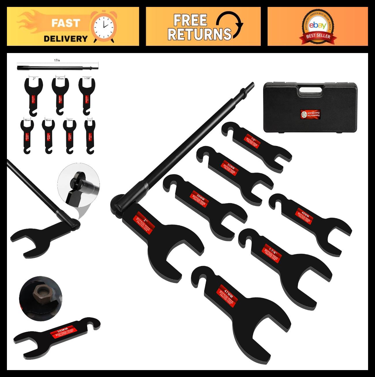 8PCS Pneumatic Fan Clutch Wrench Tool Kit – Auto Repair Spanner for Ford, GM, Je