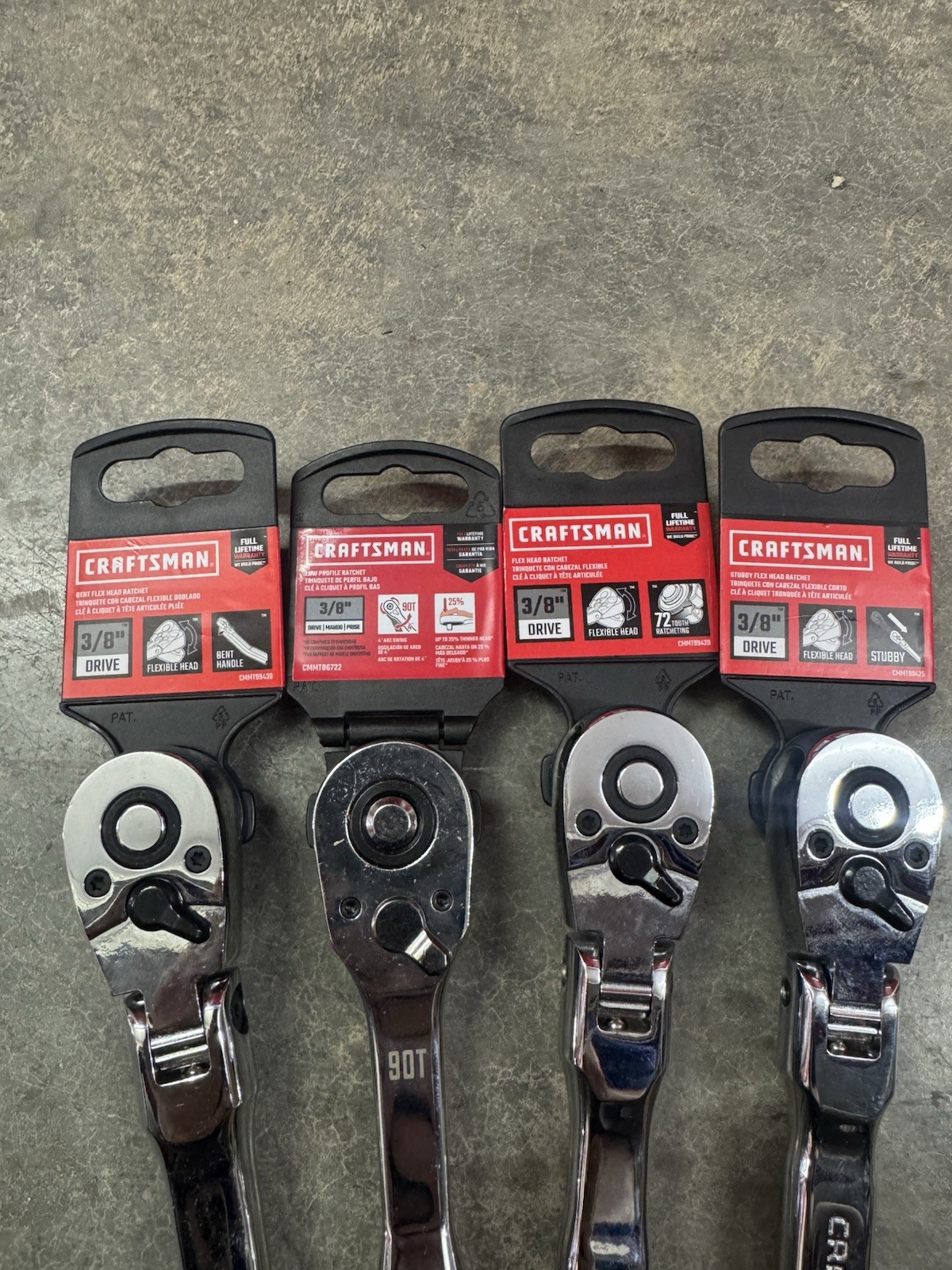 Craftsman 3/8 Ratchet Set Bent Handle Flex Head Stubby 90 Tooth $167+tax Retail