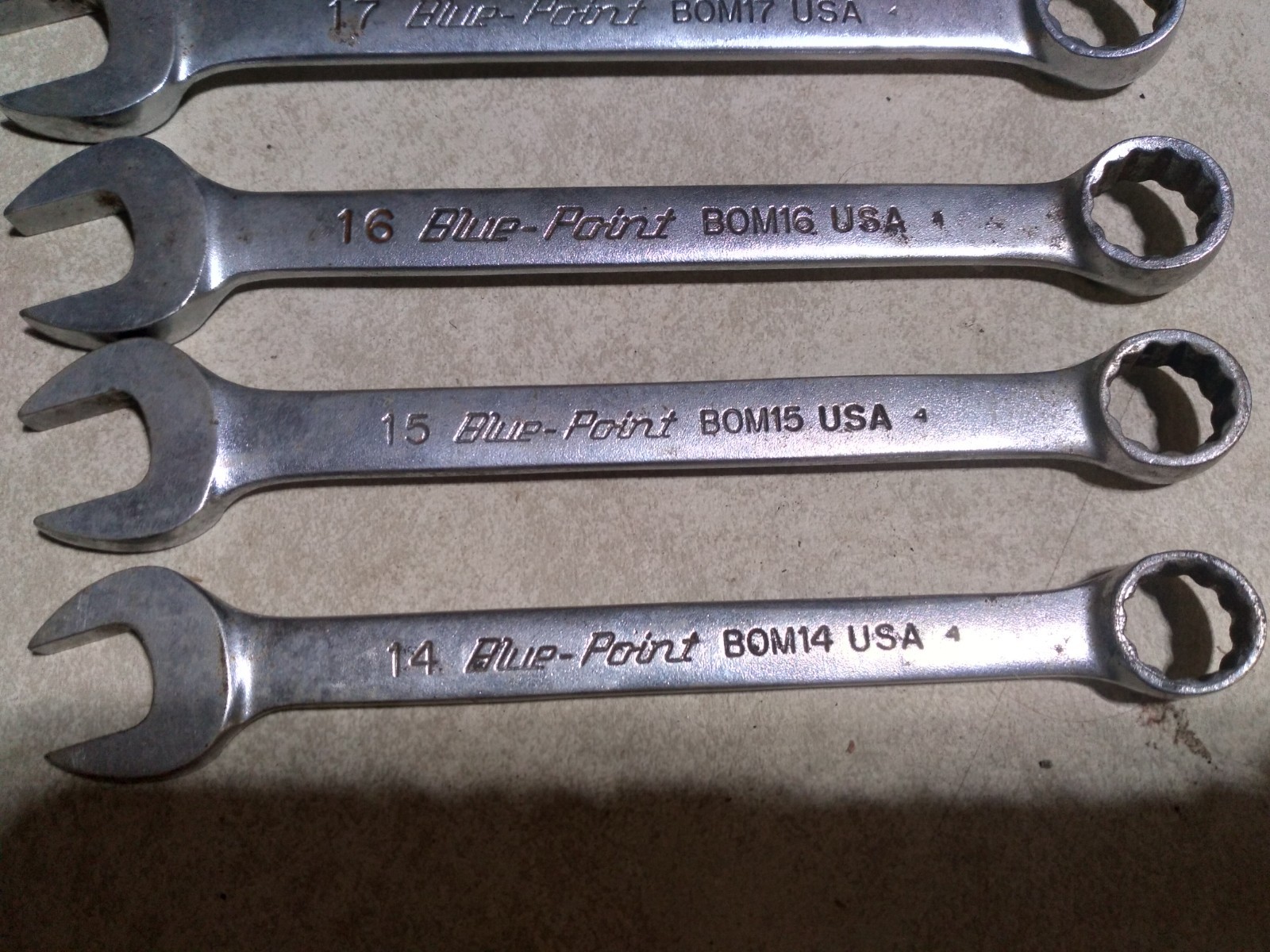 6-Blue Point Metric 12 Point Combination Wrenchs USA BOM14,15,16,17,18,19