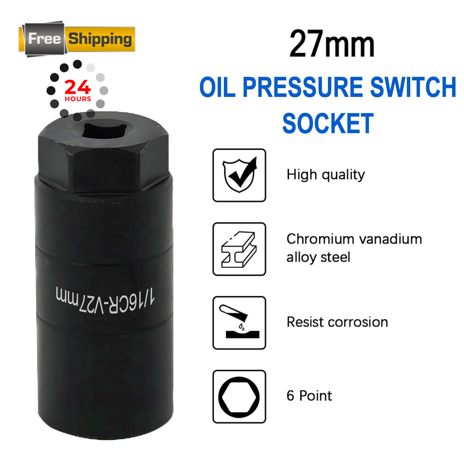 A ABIGAIL Oil Pressure Switch Socket, 1 1/16» x up to Onesize, Black