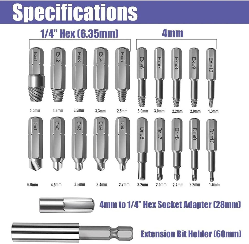 Yakamoz 22Pcs Mini Damaged Screw Extractor Kit Small Stripped Screws Remover…