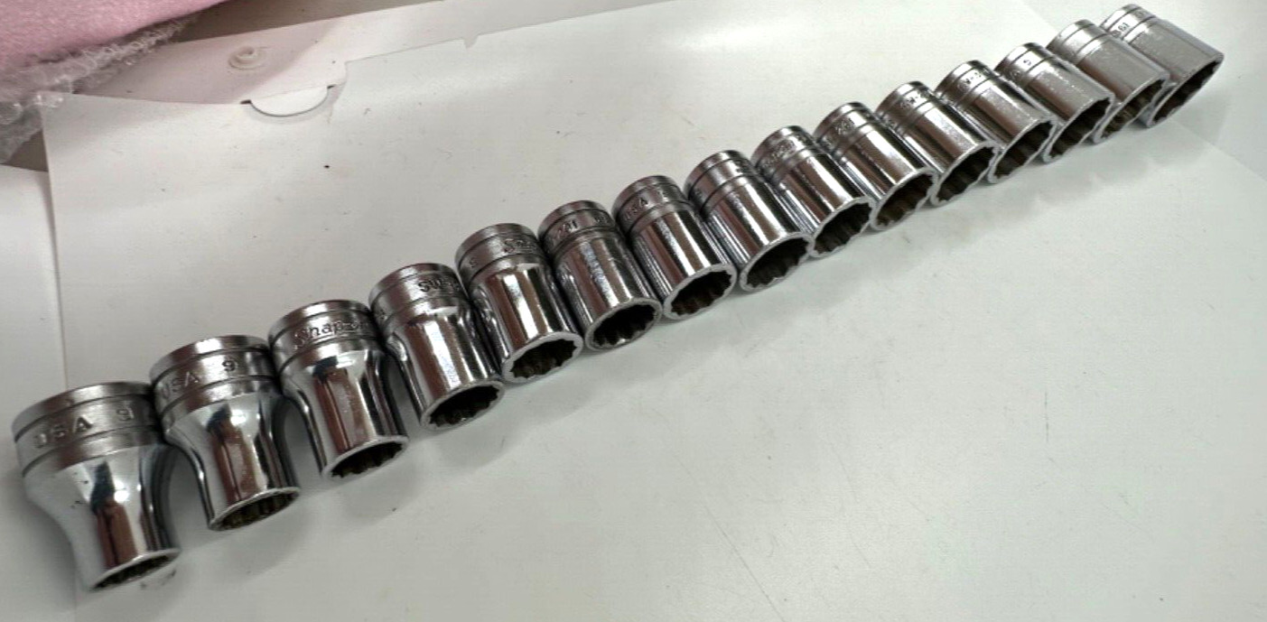 Snap On Tools USA 1/2″ Shallow SAE 3/8″- 1-1/8″ Socket Set Lot 12-PT Red Tray