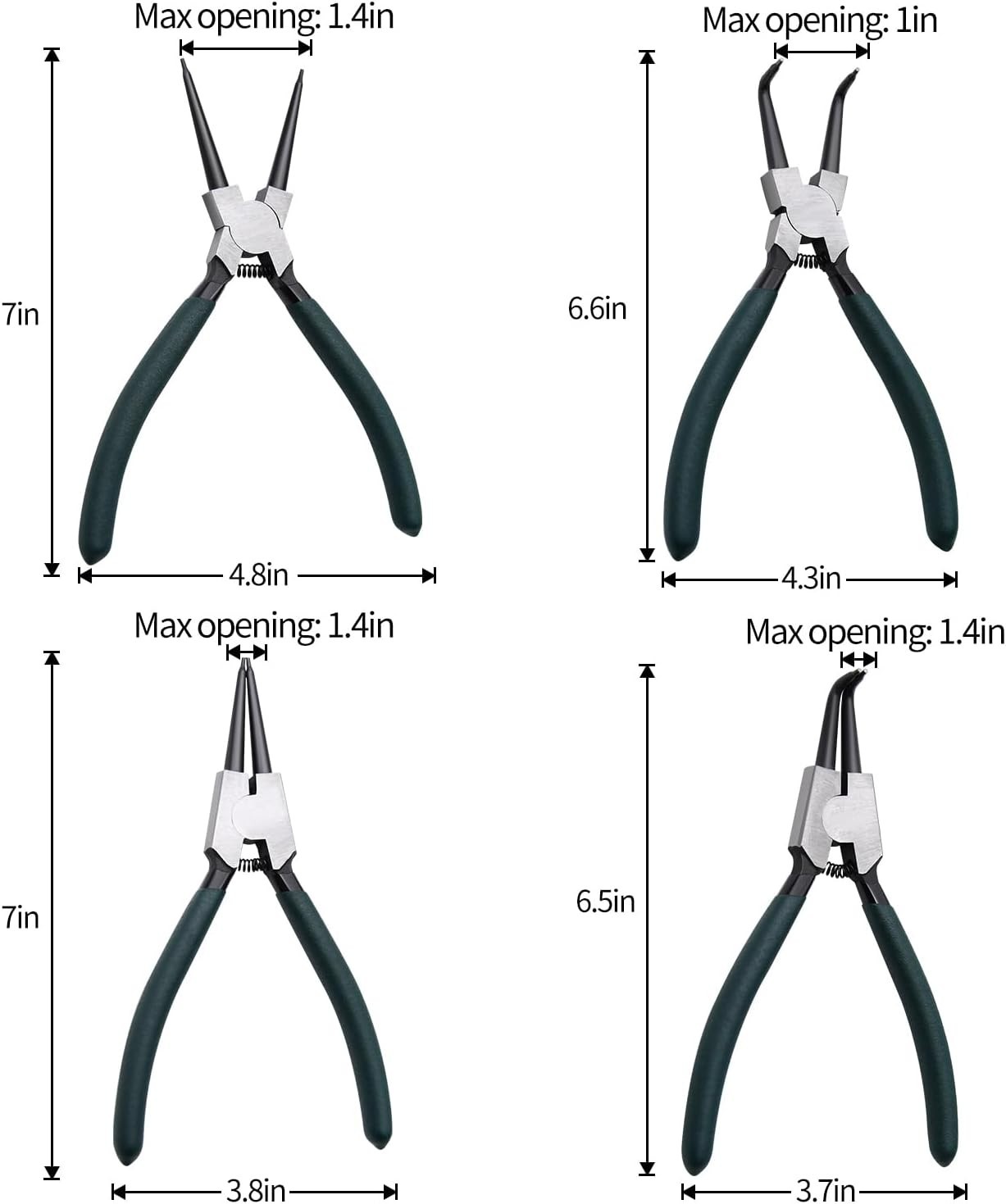 Snap Ring Pliers Set 4pcs 7″ Internal External Circlip Pliers