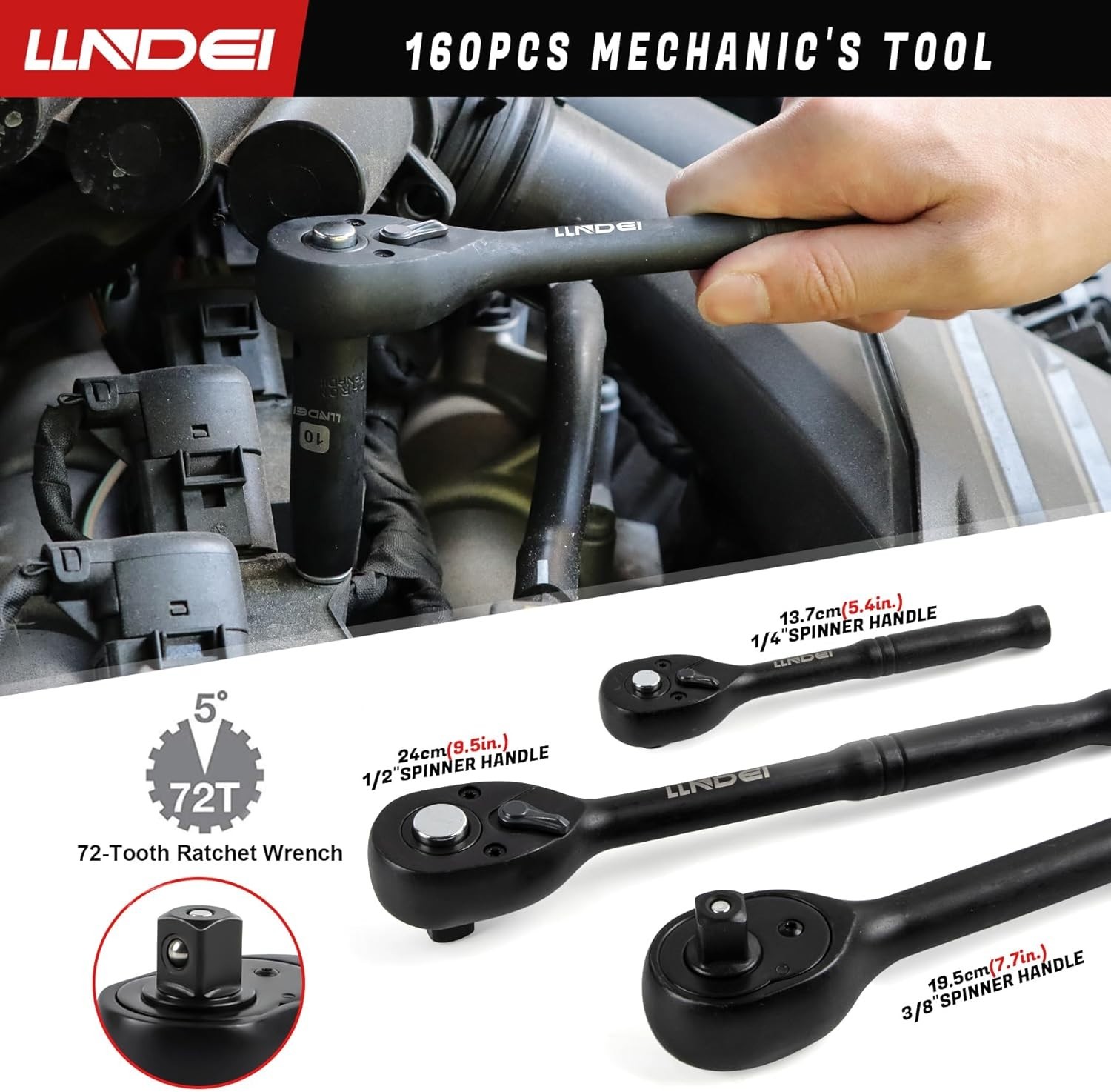 160-Piece Mechanics Tool Set, Metric Socket Set 1/2 1/4 3/8 inch Drive Professio