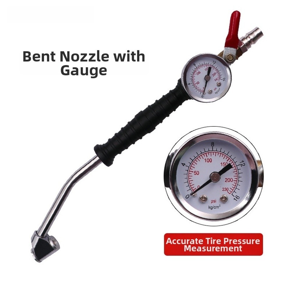 Heavy Duty Tire Air Pump Hose Extension with Pressure Gauge and Elbow Connector