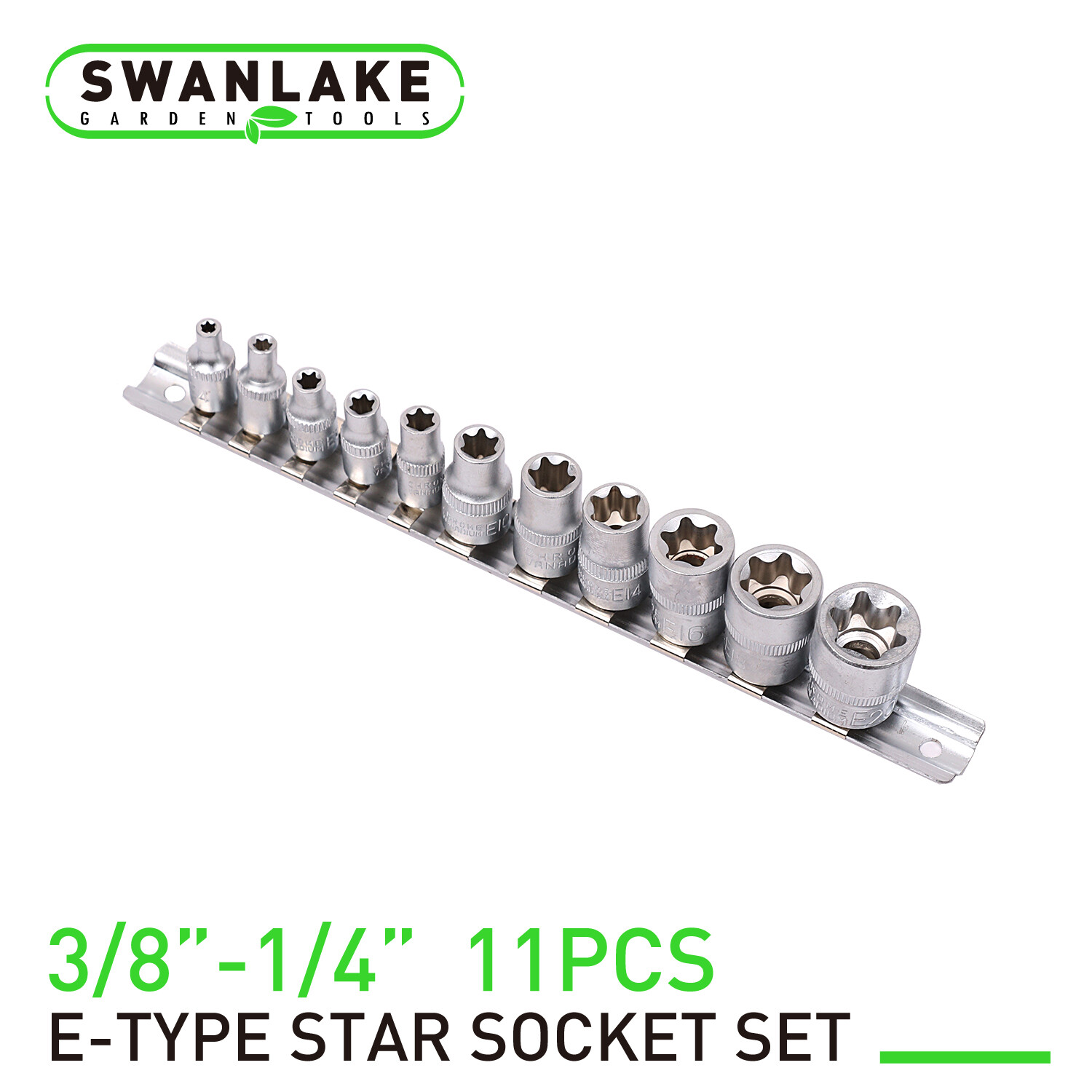 11Pc Female E Torx Star Socket Set/Rail E4 – E20 External Star Torque Socket Set