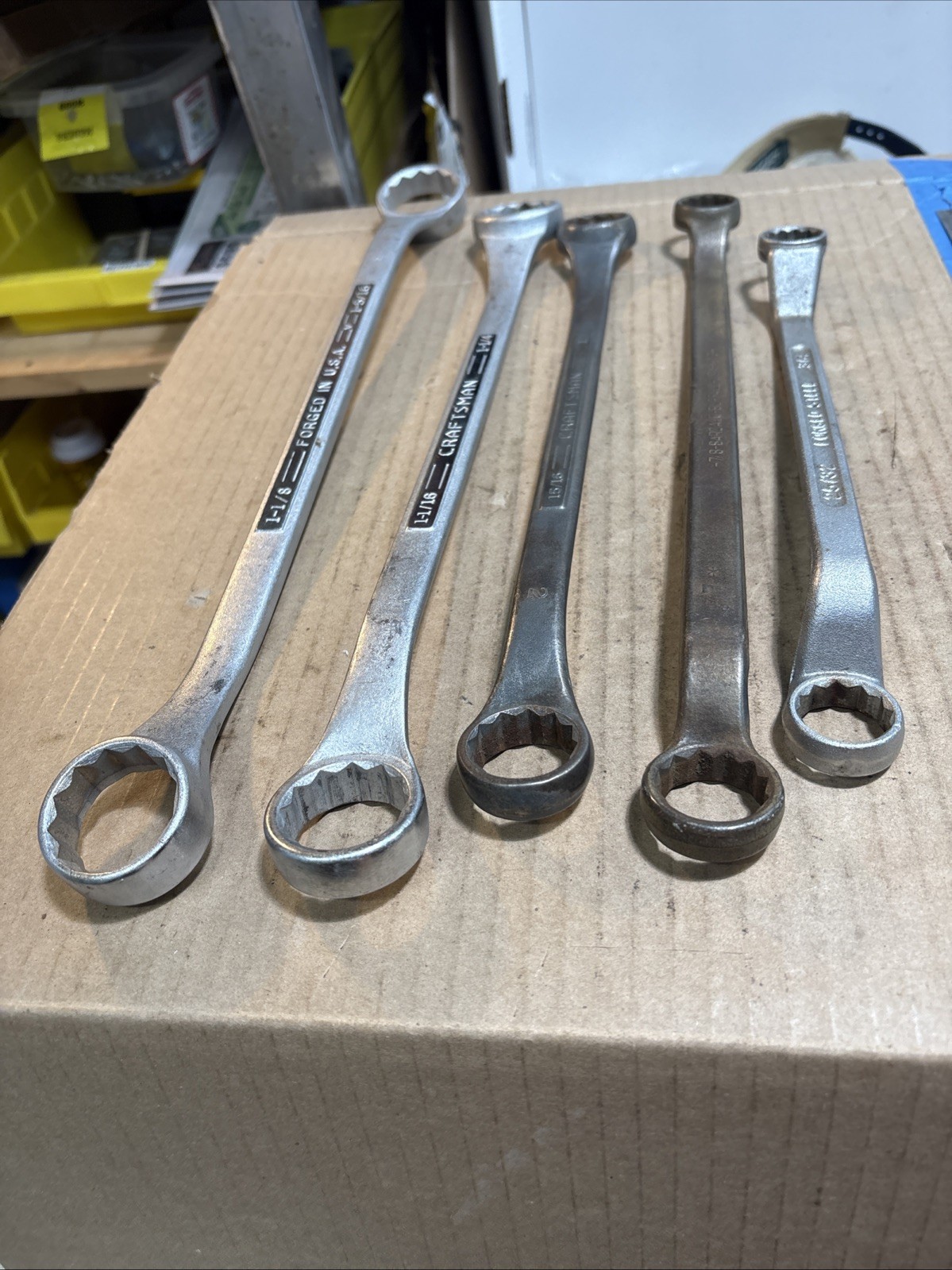 Vtg 5pc 3 Craftsman Large Double Box End Wrench + 2 Others 3/4 To 1-5/16