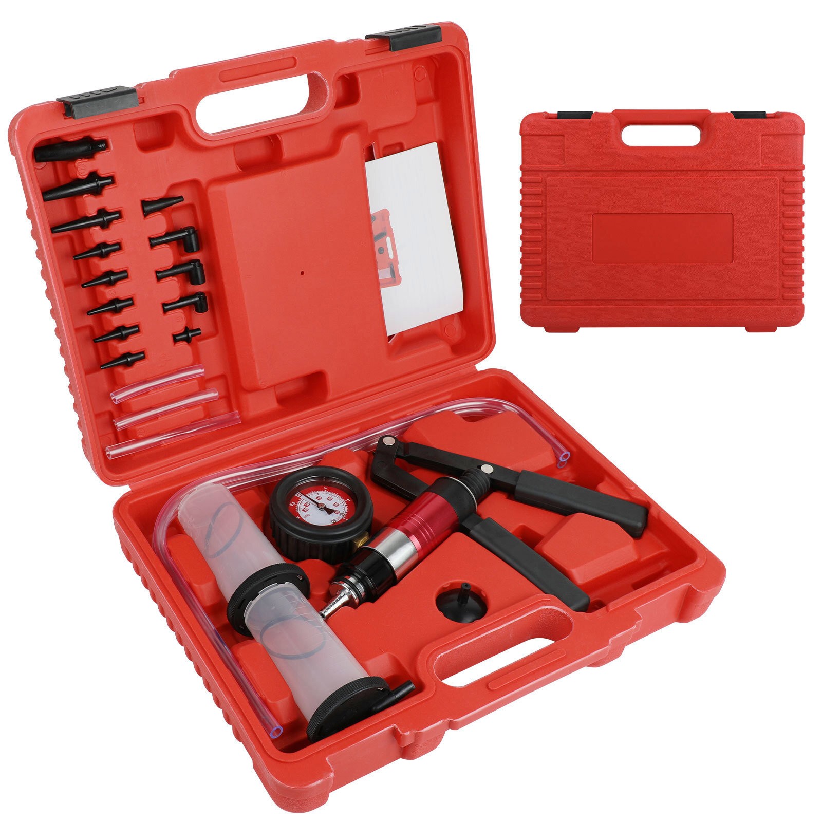 23Pcs Hand Held Vacuum and Pressure Pump Tester Tool Brake Bleeder Kit + Case