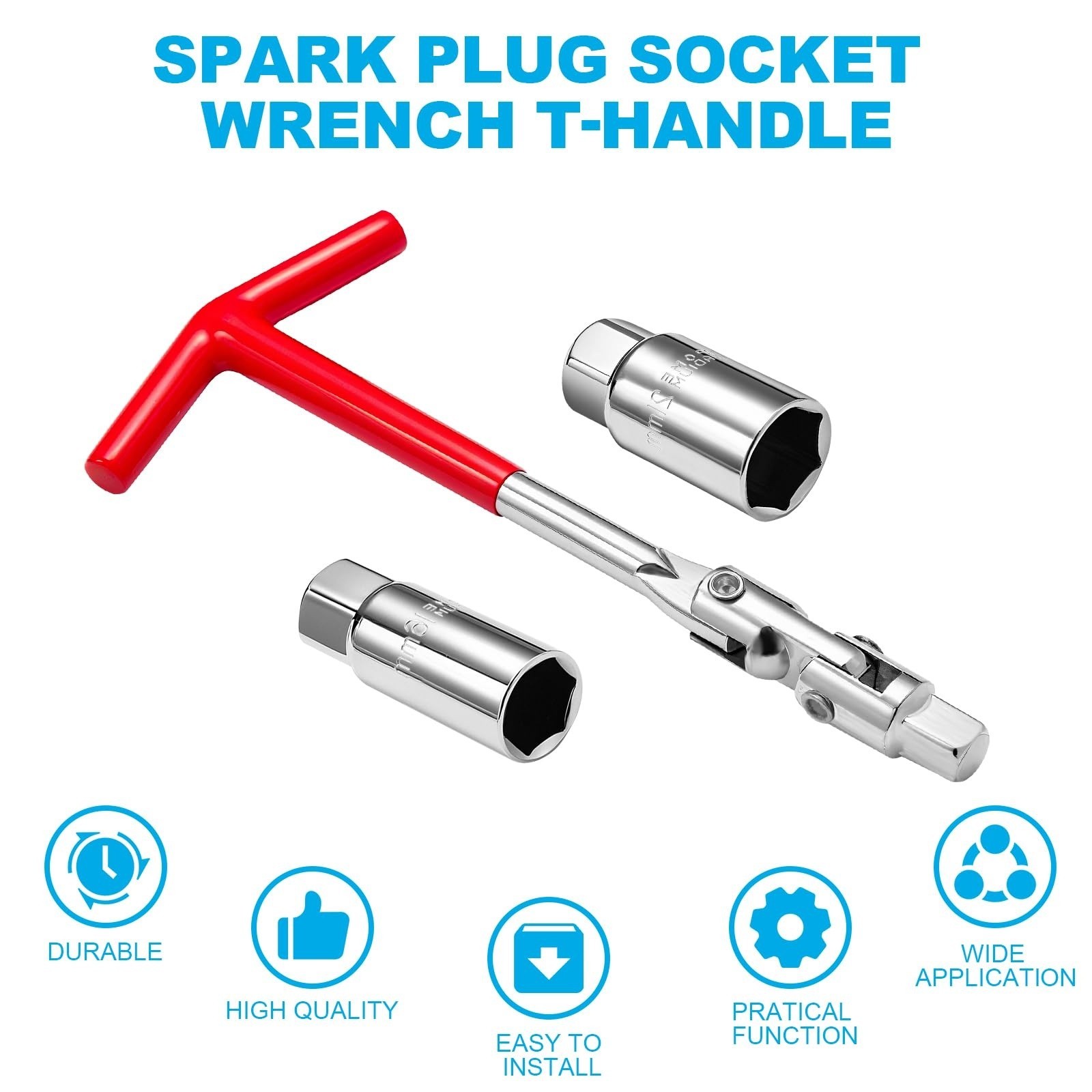 3Pcs Spark Plug Socket Wrench Set T-Handle Universal 5/8″ 13/16″ Remover Tool