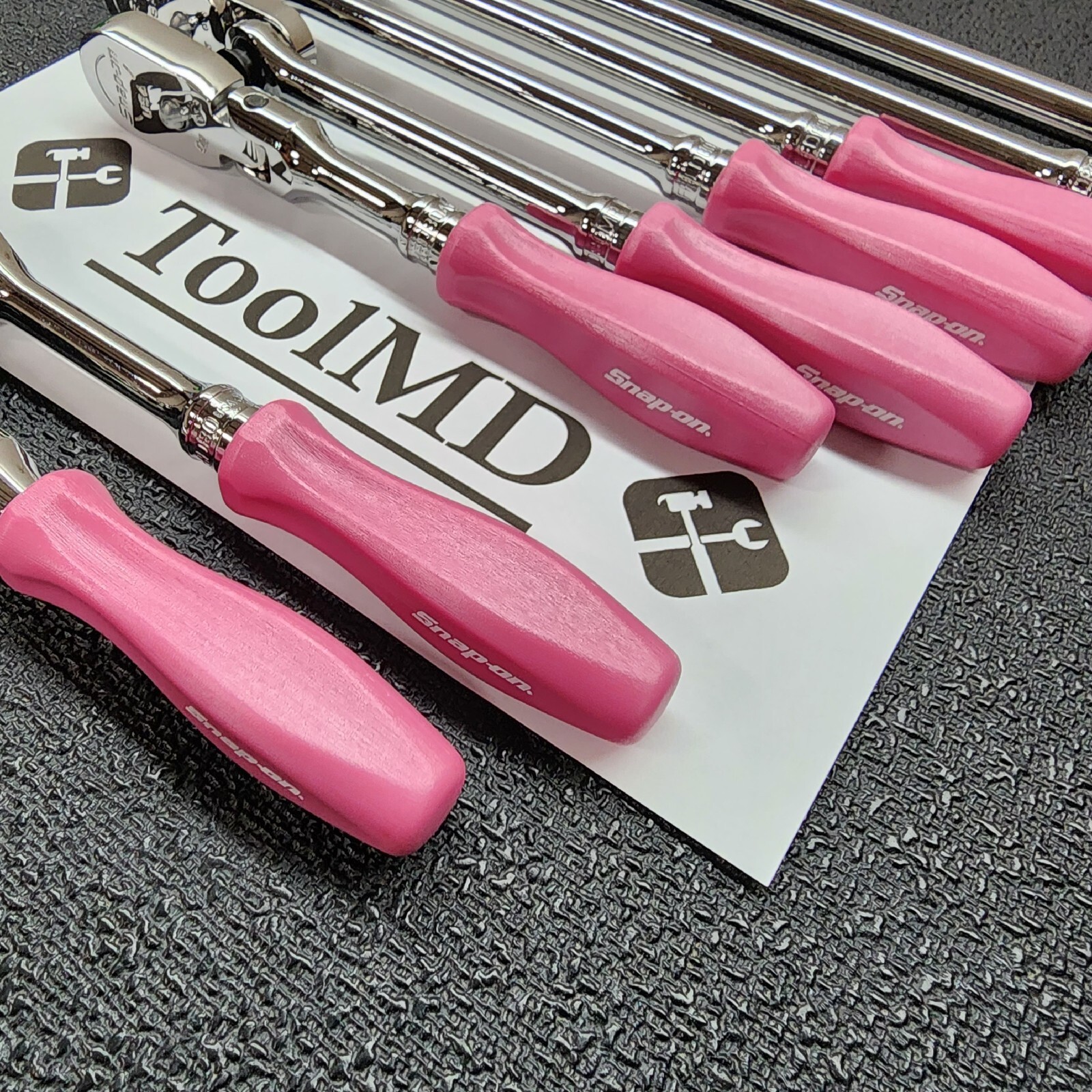 Snap-on Tools NEW 8pc PEARL PINK Hard Handle 3/8″ Drv Fixed Flex Ratchet Lot Set
