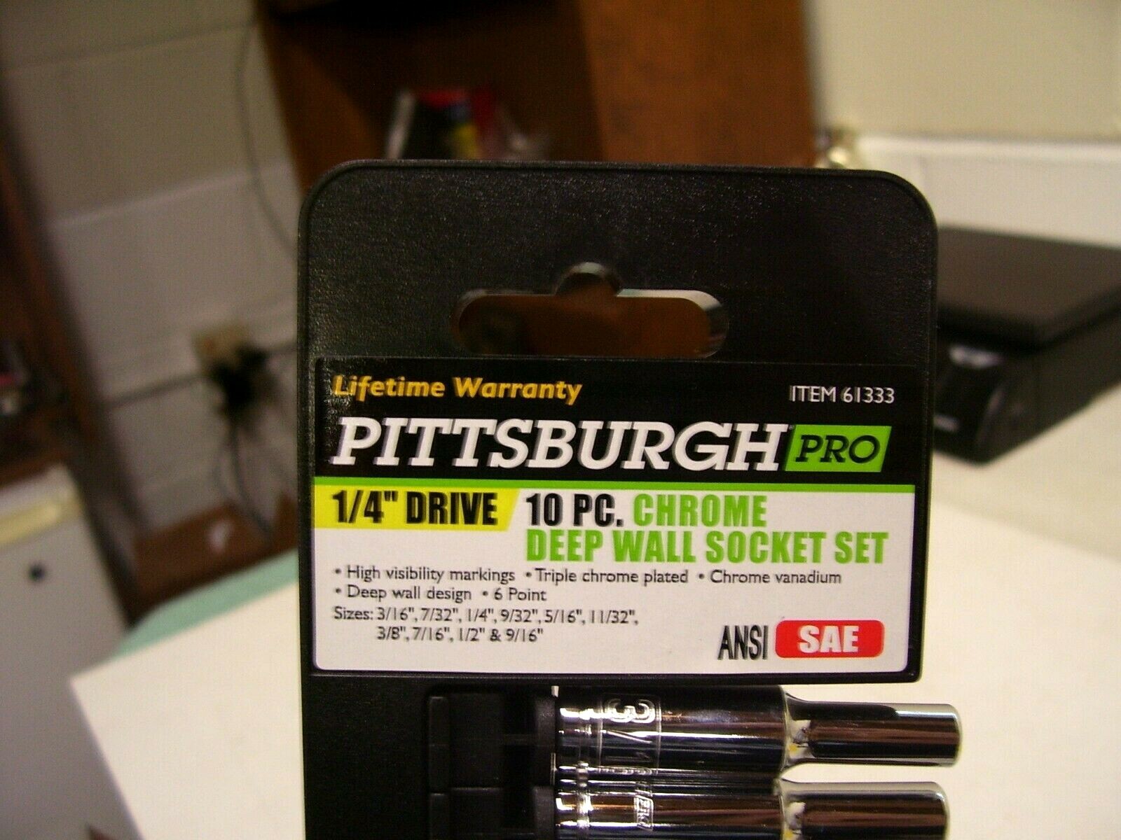 Pittsburgh Pro 1/4″ Drive 10pc SAE Chrome Deep Wall Socket Set #61333 NEW