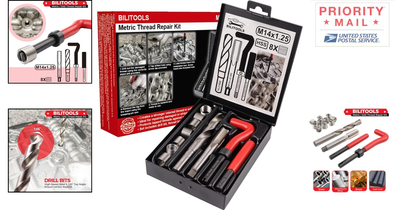 Metric Thread Repair Kit M14x1.25 HSS Drill Kit with 304 Stainless Inserts