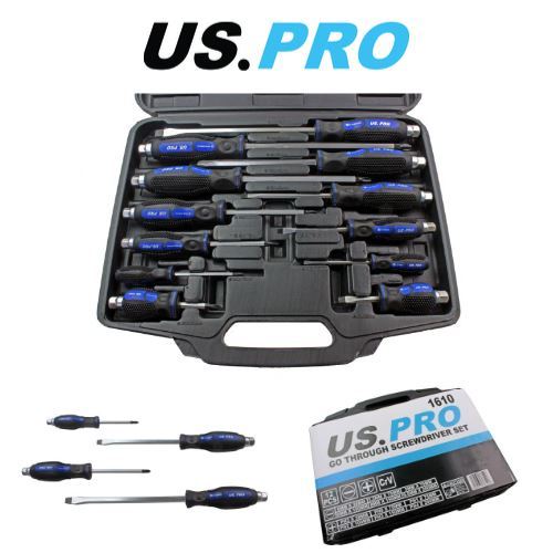 US PRO 12PC Go Through Screwdriver Set Slotted + Philips 1610