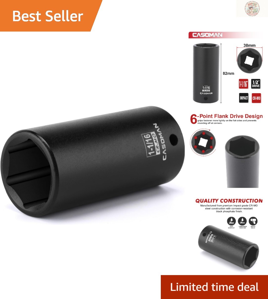 1/2″ Drive 1-1/16″ Deep Impact Socket – Corrosion-Resistant CR-MO for Mechanics