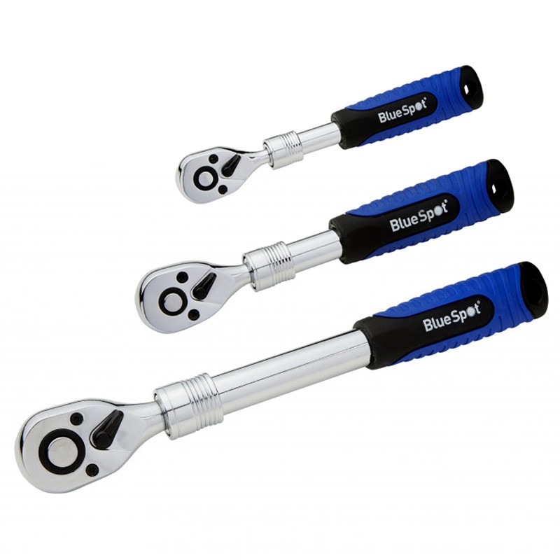 3 PACK OF CHROME VANADIUM TELESCOPIC EXTENDABLE RATCHET HANDLES 1/4″ 3/8″ 1/2″