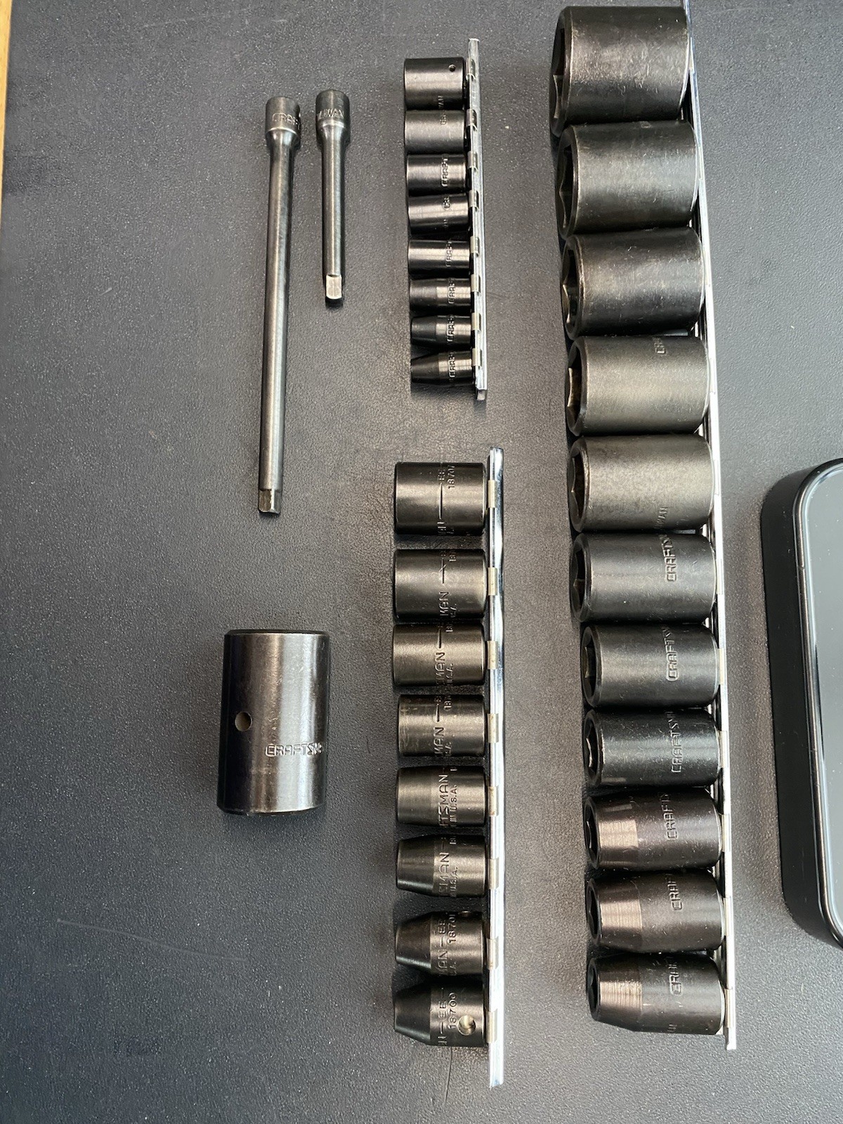 Craftsman Impact Socket Set Standard 1/4” Taiwan, 3/8” USA, 1/2 Taiwan 30 Pc
