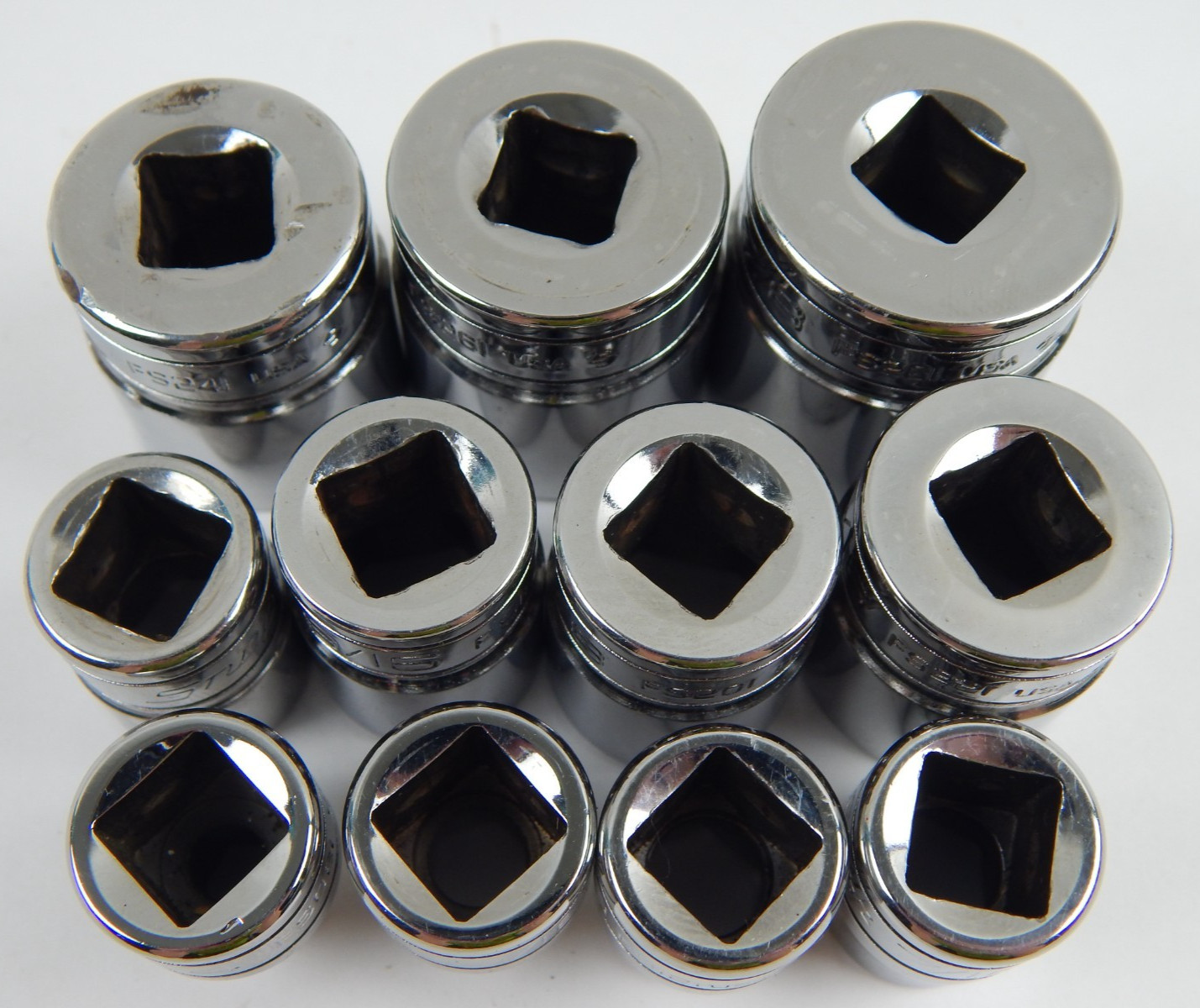 Snap On 3/8» Drive 6pt SAE Shallow Socket Set 11pc FS081-FS281 1/4″-7/8″ w Rail