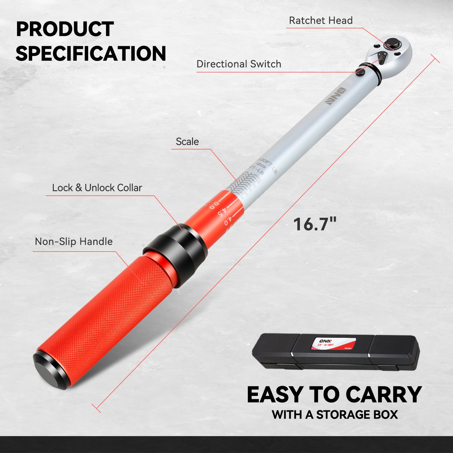 3/8″Drive Dual-Scale Adjustable Ratchet Wrench Set 10-100ft.lb/13.6-135.6 n.m