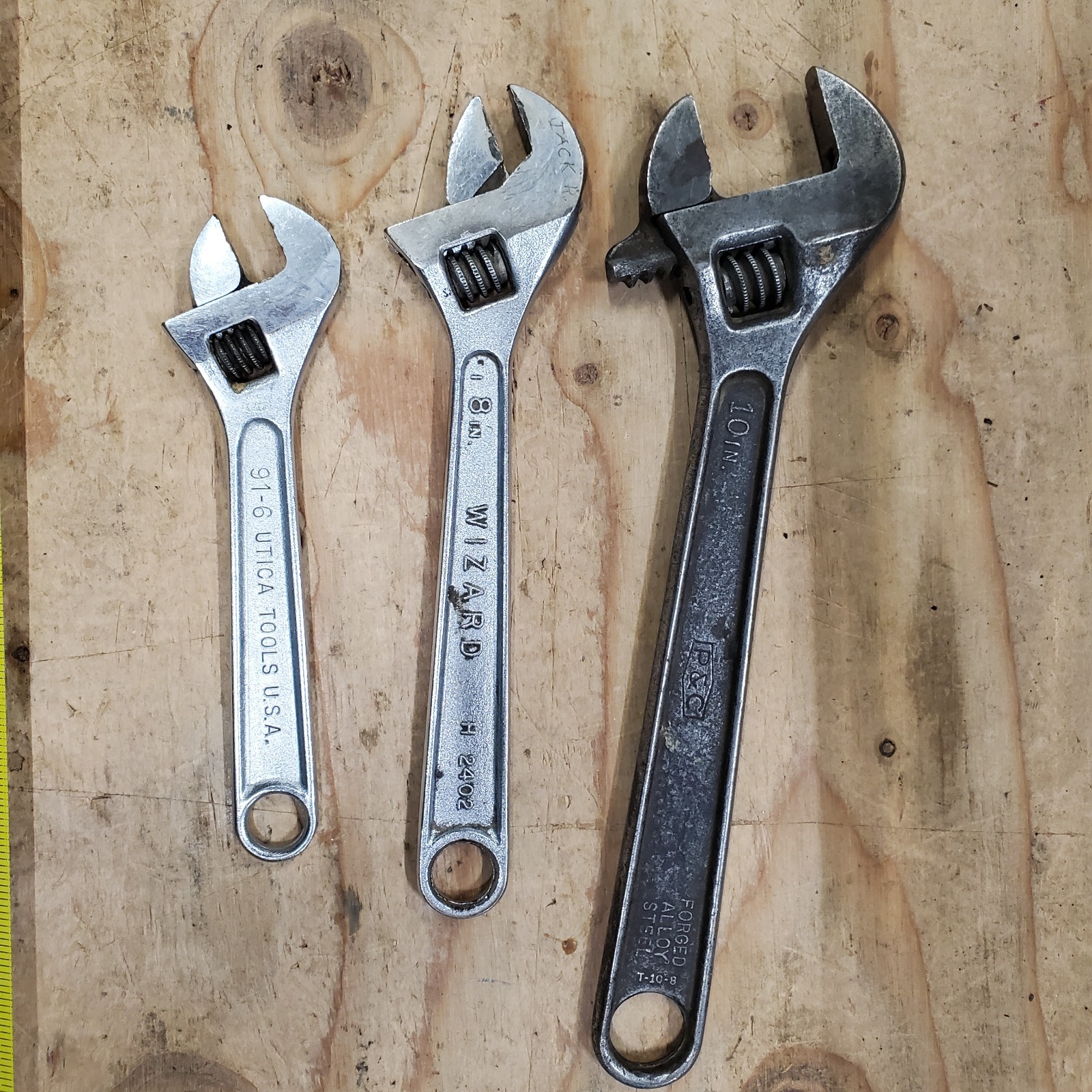 Adjustable Wrench Lot of 3, 10″ to 6″Proto, Wizard, Utica USA tools