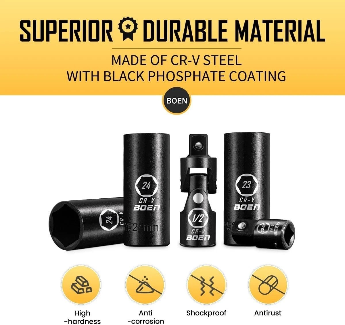 Durable 20-Piece Chrome Vanadium Impact Socket Set with Extensions & Adapter