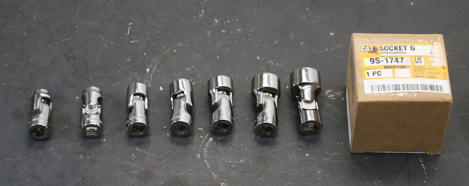 CAT Caterpillar 9S-1747 7-pc Universal Swivel Socket Set 3/8″ – 3/4″ 12-Pt