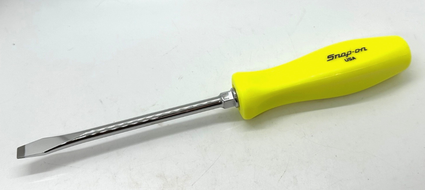 🇺🇸NEW Snap On Tools Hi-VIZ Yellow Hard Flat Blade Screwdriver Slotted 11″ Long