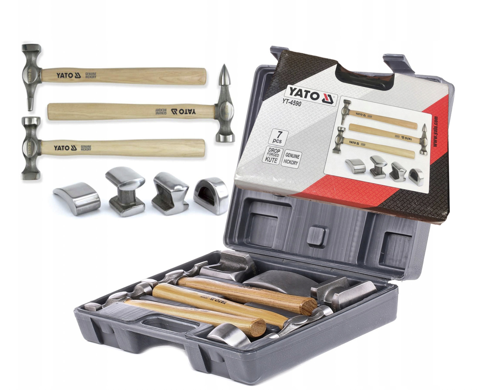 Auto Body Fender Set 7 pcs Tool Hammer and Dolly Repair Kit with Case Yato