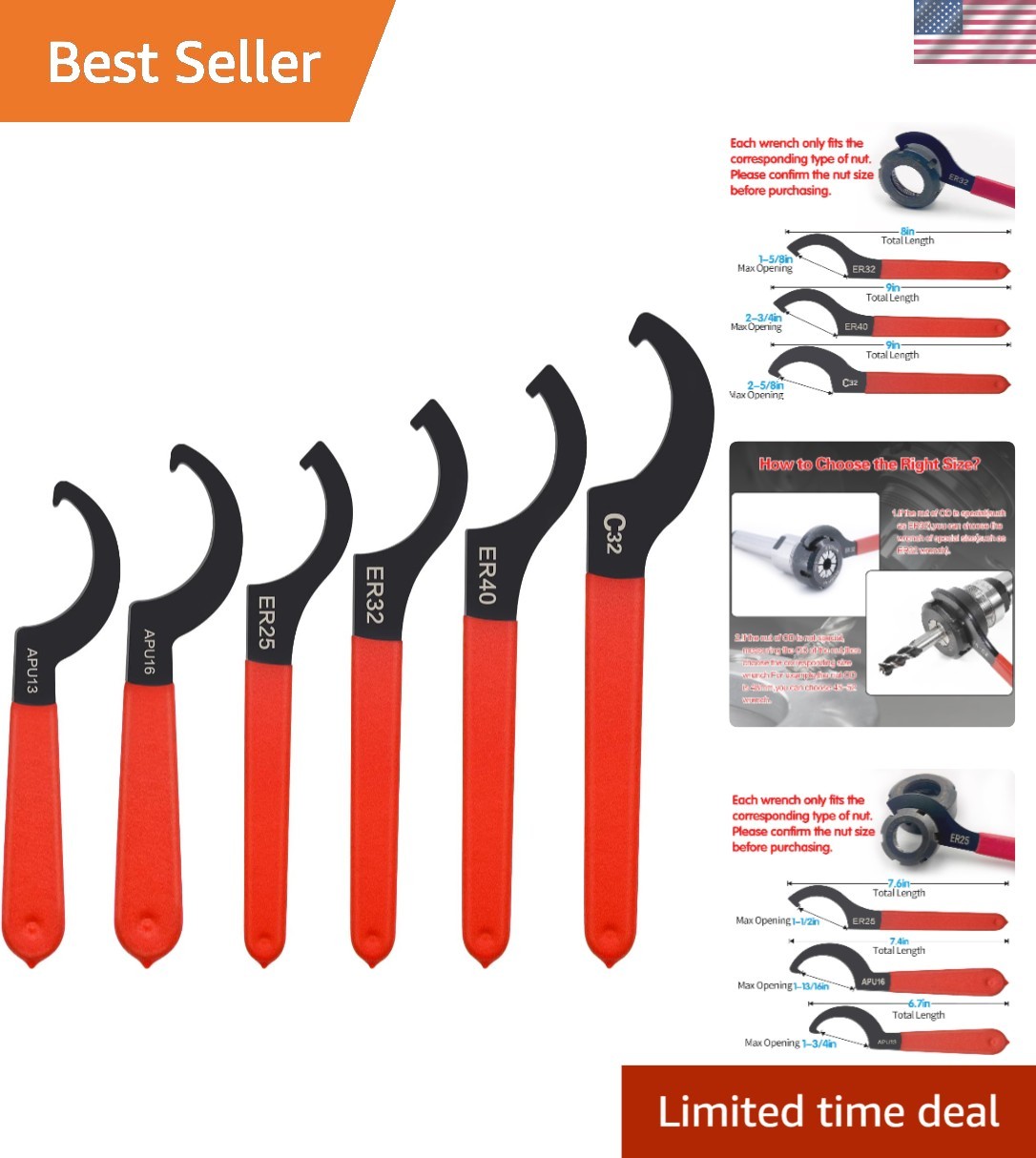 Versatile 6pcs Hook Wrench Set – Ideal for Coilover Shock & Mechanical Repairs