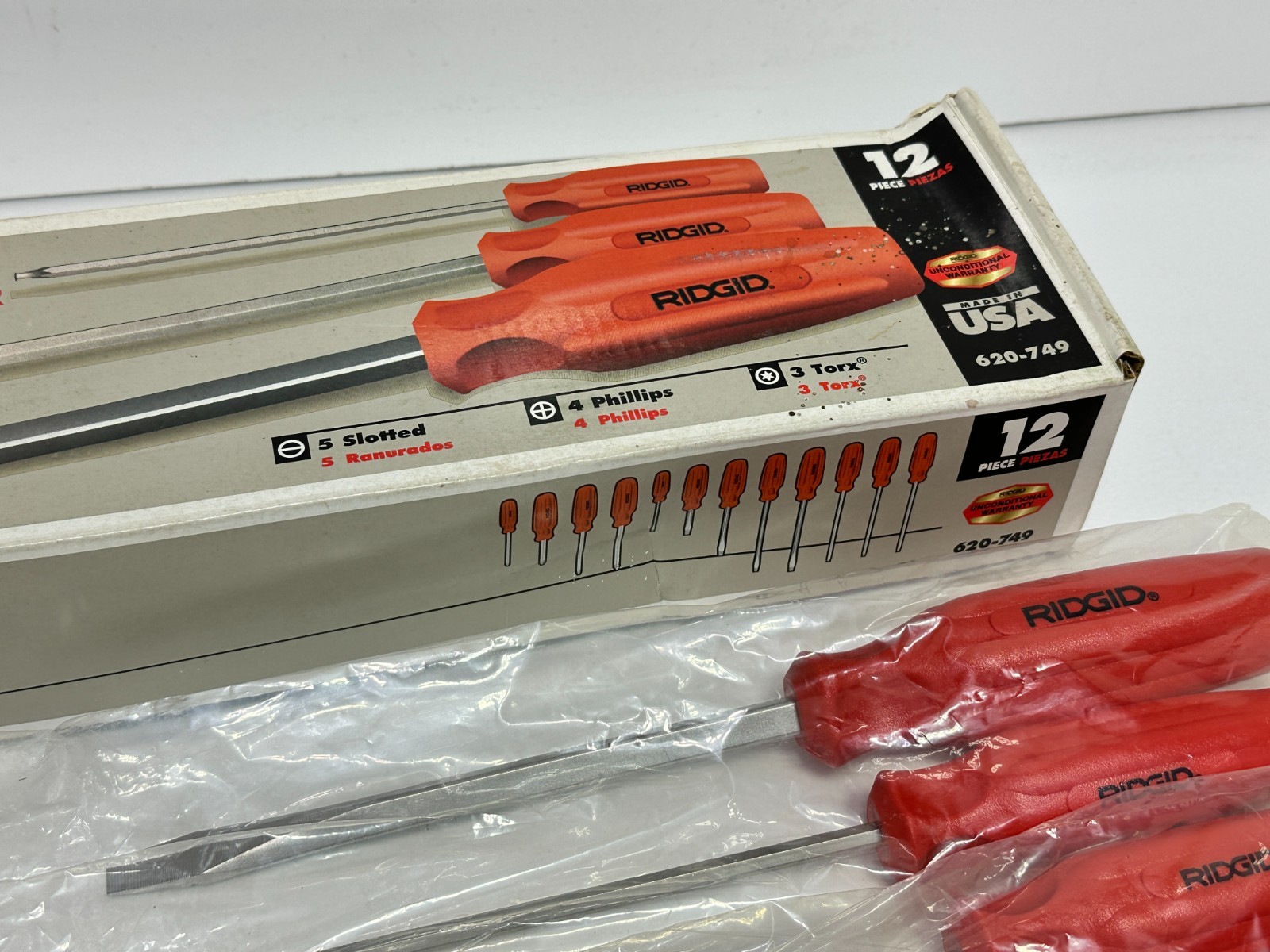 NOS RIDGID Tools USA (Rare) 620-749 12pc Red-Orange Handle Screwdriver Set, Box