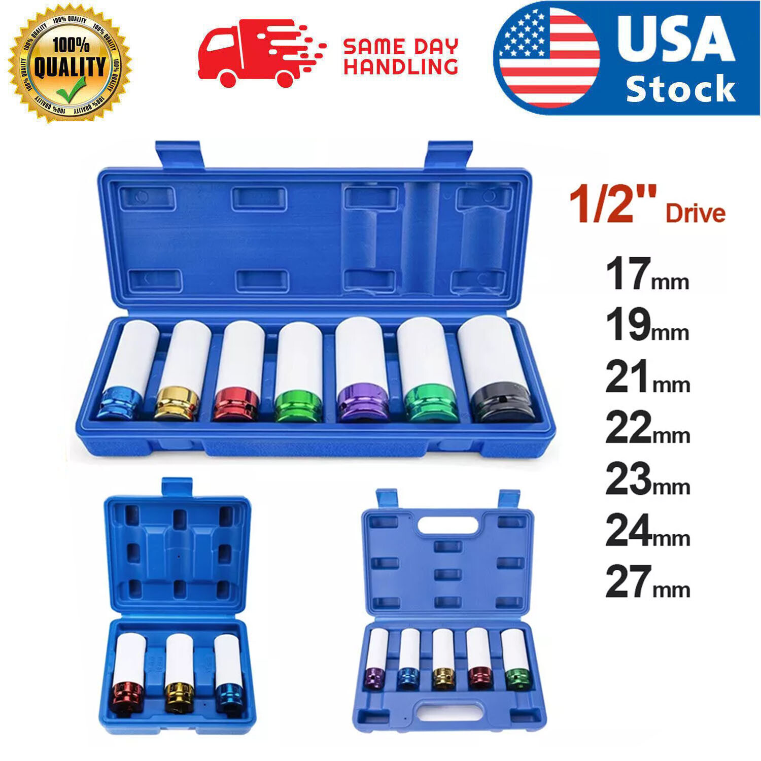 New 1/2″ Drive Wheel Protector Impact Socket, Thin Wall Deep Impact Socket Set