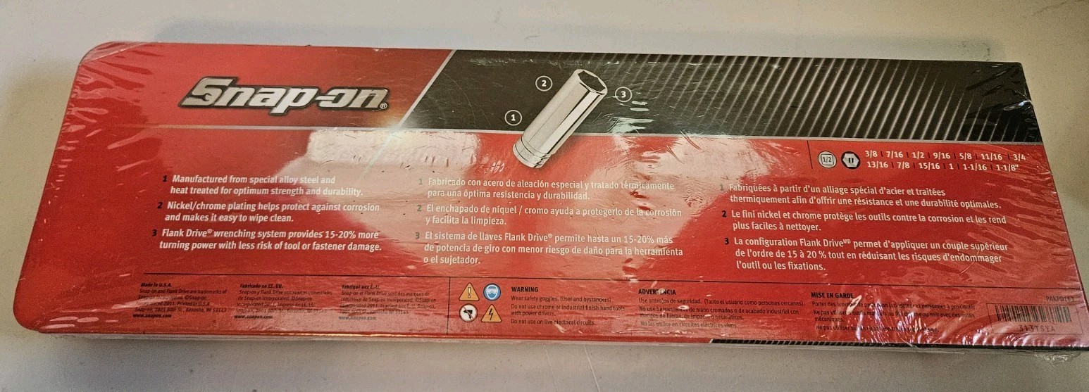 New Snap on 313TSYA 1/2″ Drive 3/8” – 1-1/8” 13-Piece 6 Point Deep Socket Set