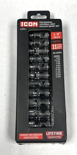 Icon S1UM11 1/4″ Drive Metric 11 Piece Universal Joint Shallow Socket Set 70298