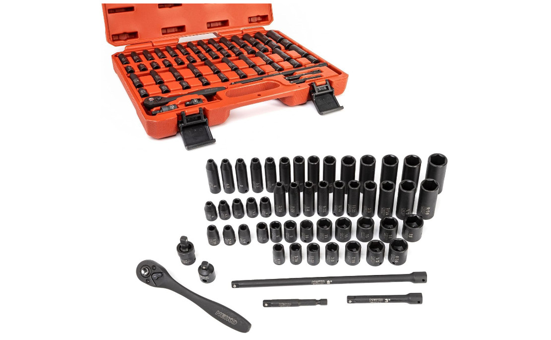 NEIKO 1/4 Drive Impact Socket Set 54 Piece: Metric & Standard, Deep & Shallow